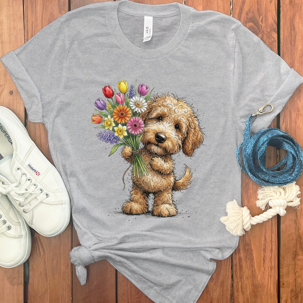 Golden Goldendoodle Spring T-Shirt in Athletic Heather / M by Puppy Jo