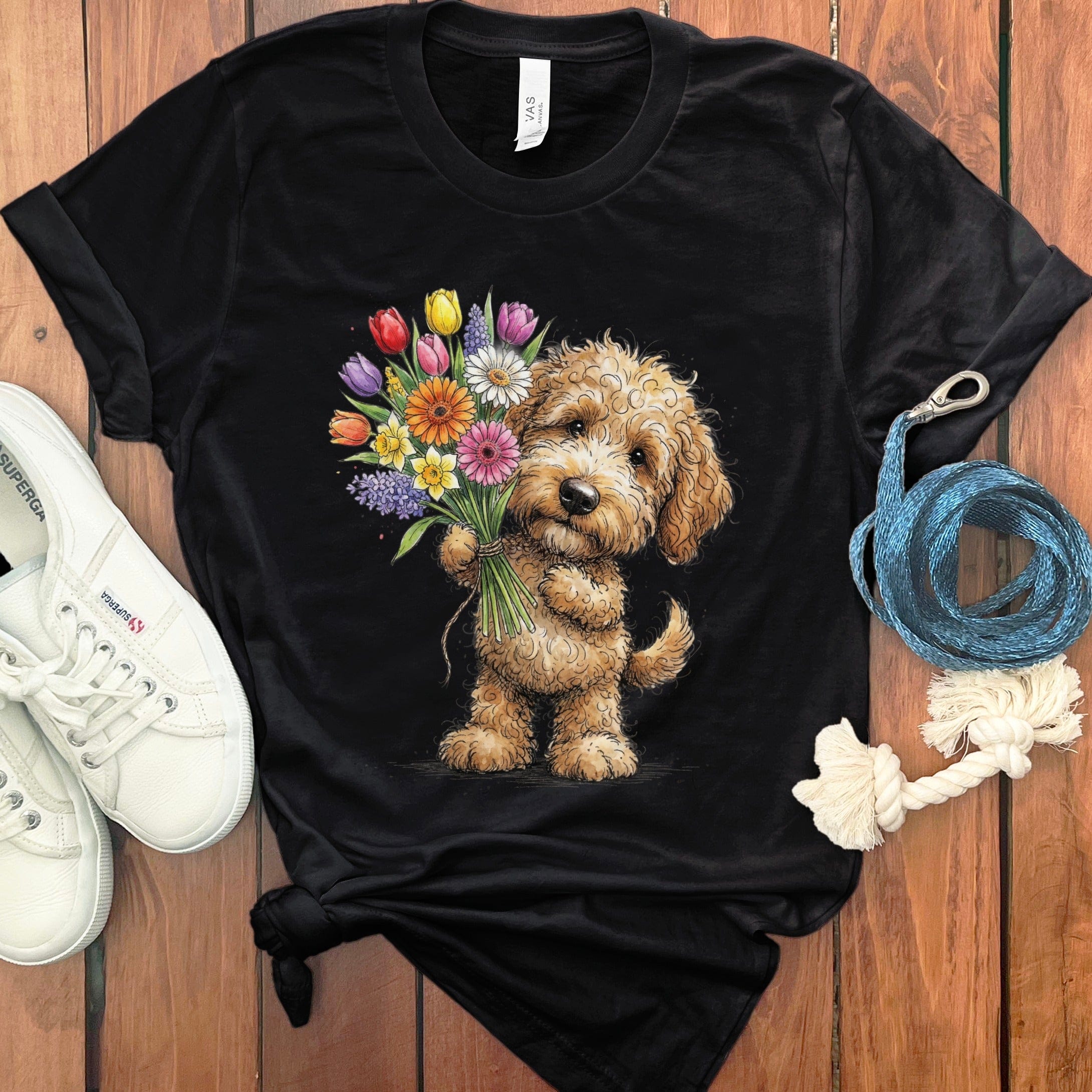 Golden Goldendoodle Spring T-Shirt in Black / M by Puppy Jo
