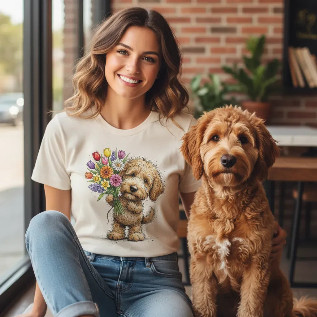 Golden Goldendoodle Spring T-Shirt in by Puppy Jo