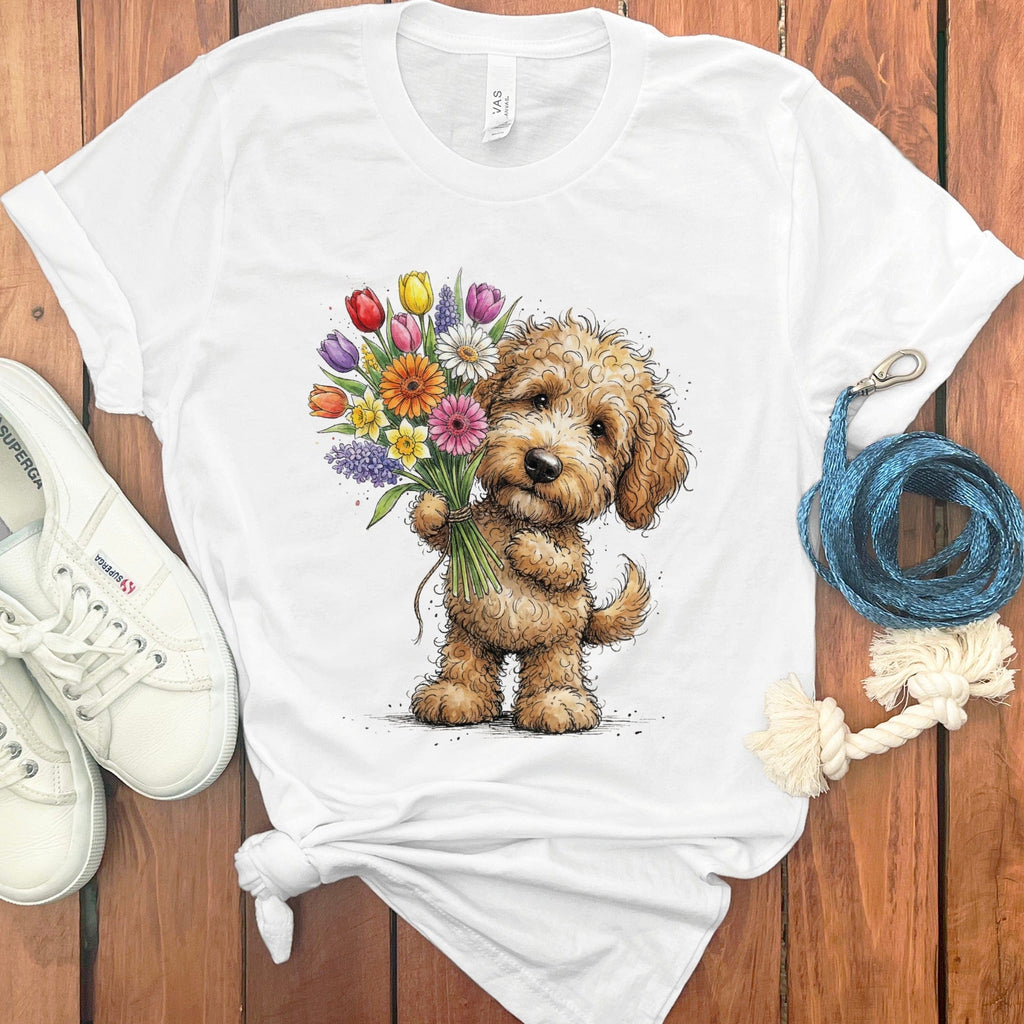 Golden Goldendoodle Spring T-Shirt in White / M by Puppy Jo