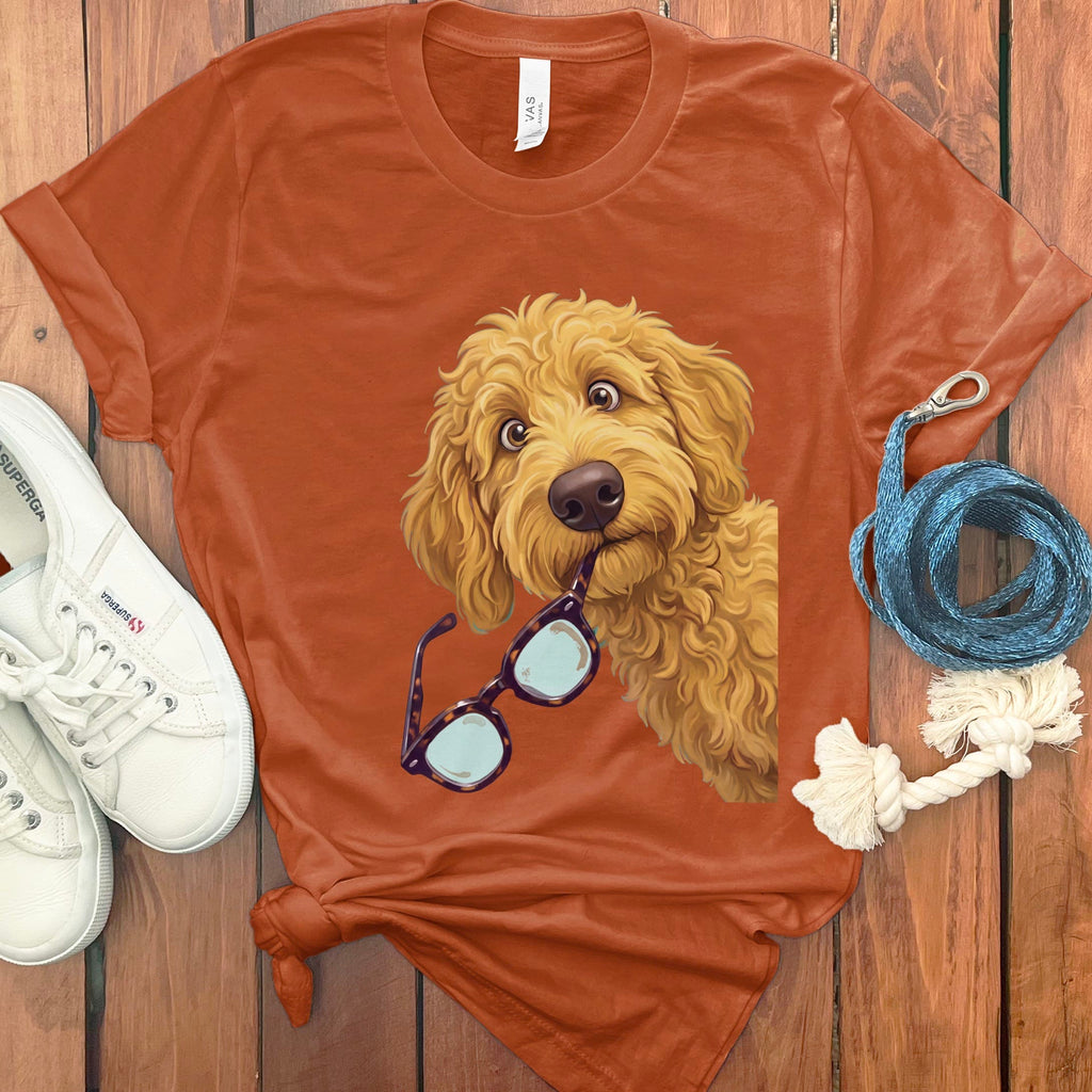 Golden Goldendoodle Stolen Glasses T-Shirt in Autumn / S by Puppy Jo