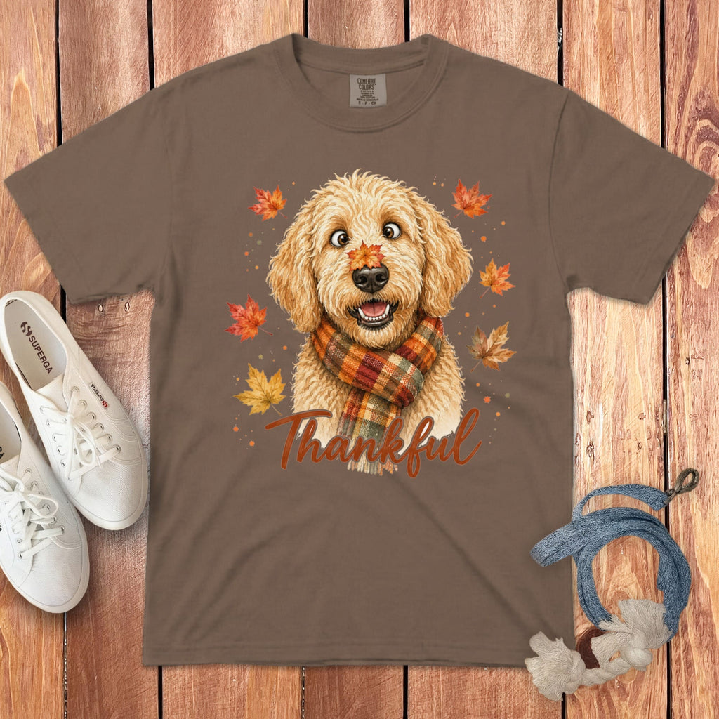 Golden Goldendoodle Thankful Signature T-Shirt in Espresso / S by Puppy Jo