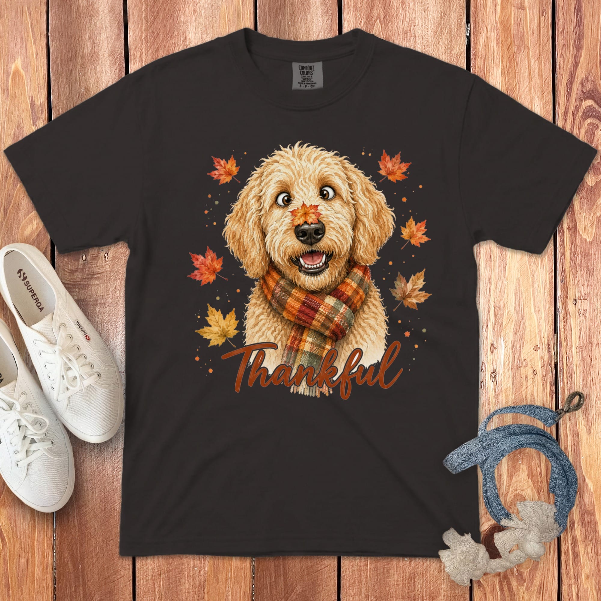 Golden Goldendoodle Thankful Signature T-Shirt in Graphite / S by Puppy Jo