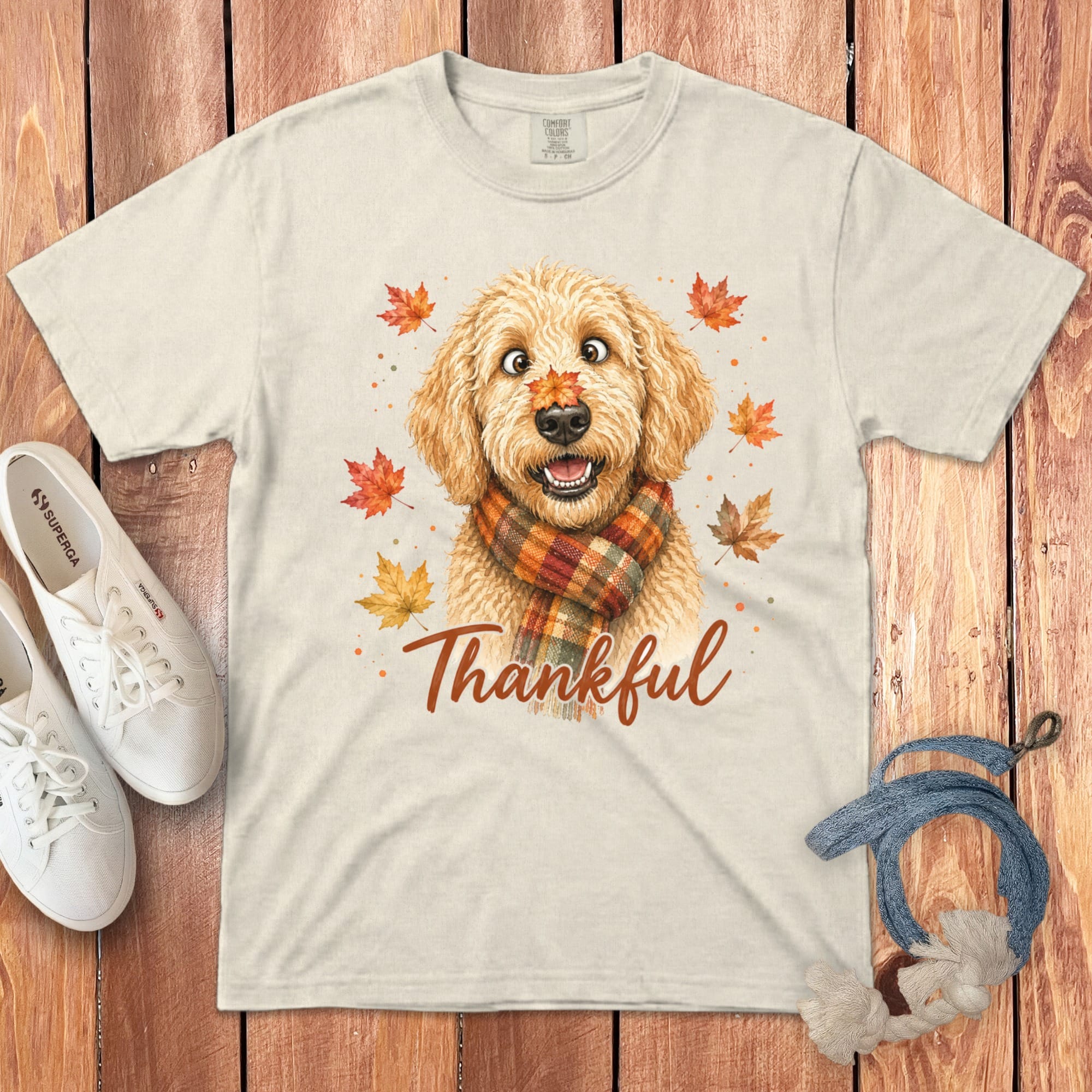Golden Goldendoodle Thankful Signature T-Shirt in Ivory / S by Puppy Jo