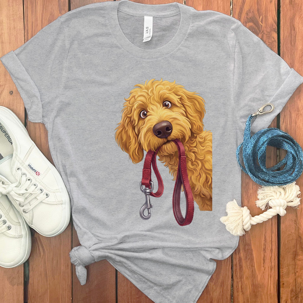 Golden Goldendoodle Walk T-Shirt in Athletic Heather / S by Puppy Jo