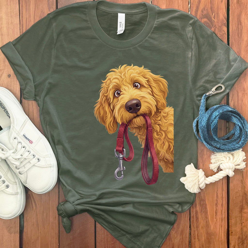 Golden Goldendoodle Walk T-Shirt in Military Green / S by Puppy Jo