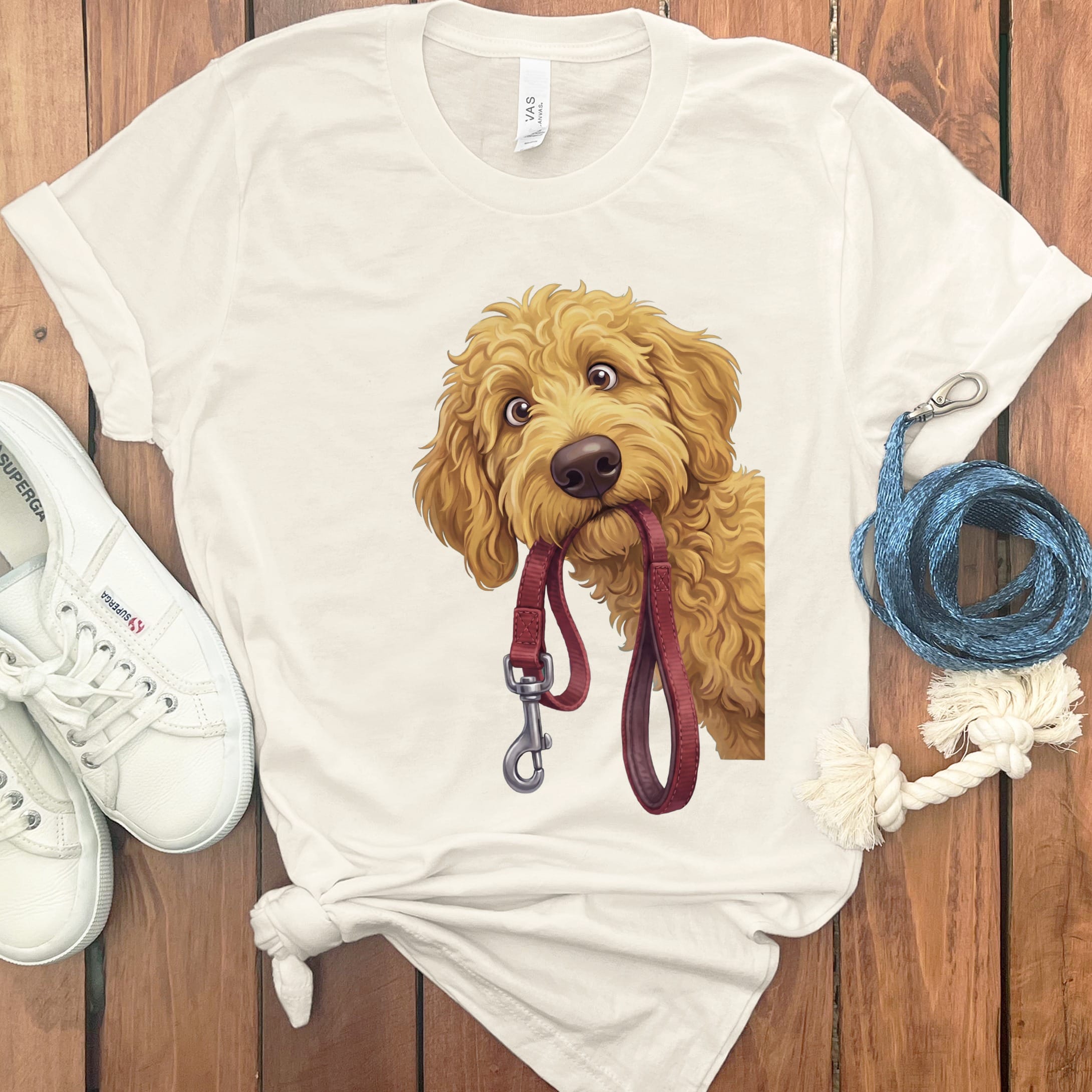 Golden Goldendoodle Walk T-Shirt in Natural / S by Puppy Jo