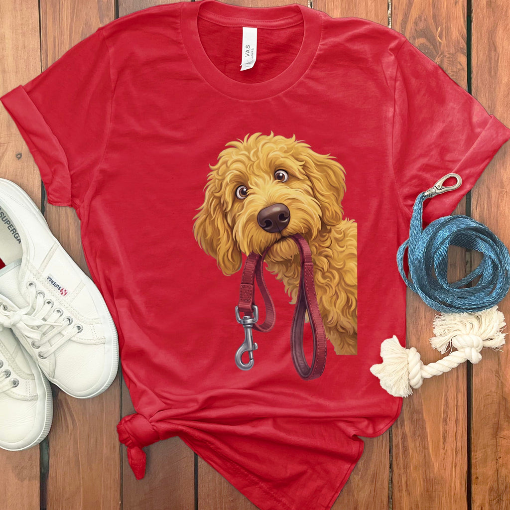 Golden Goldendoodle Walk T-Shirt in Red / S by Puppy Jo