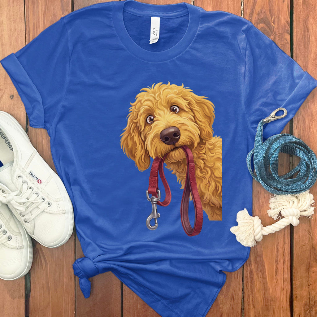 Golden Goldendoodle Walk T-Shirt in True Royal / S by Puppy Jo