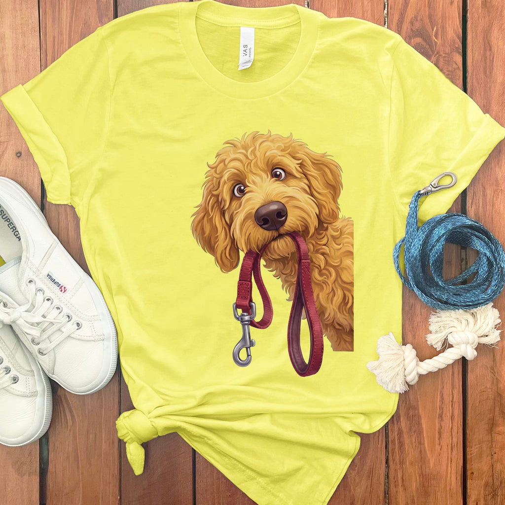 Golden Goldendoodle Walk T-Shirt in Yellow / S by Puppy Jo