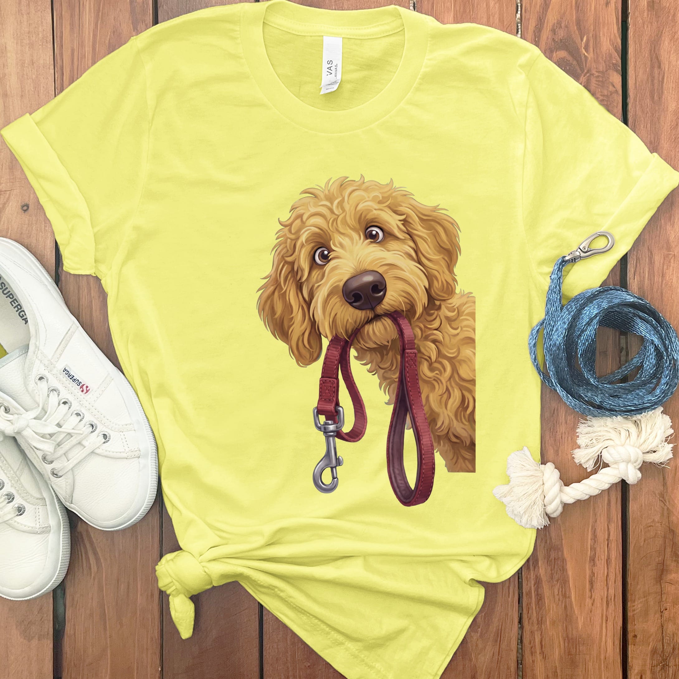 Golden Goldendoodle Walk T-Shirt in Yellow / S by Puppy Jo