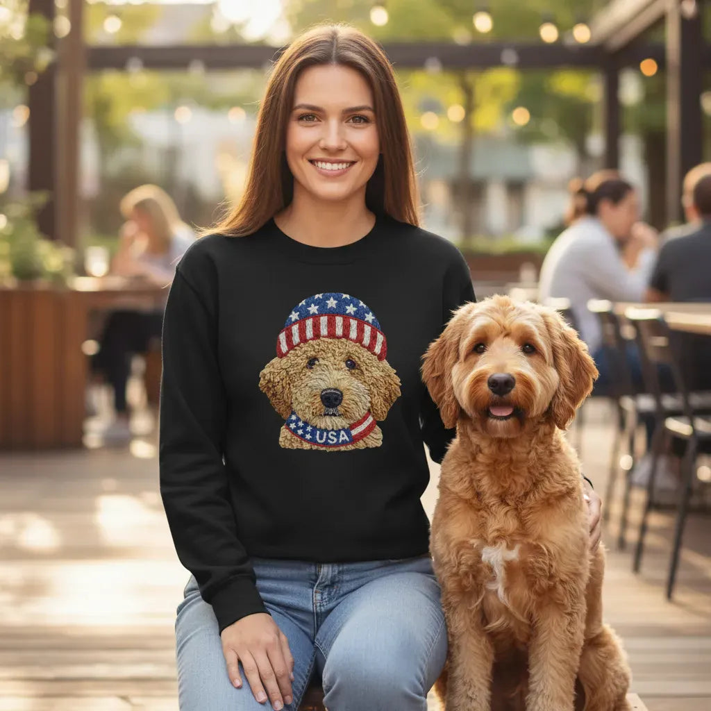 Golden Patriotic Cap Goldendoodle Sweatshirt in by Puppy Jo