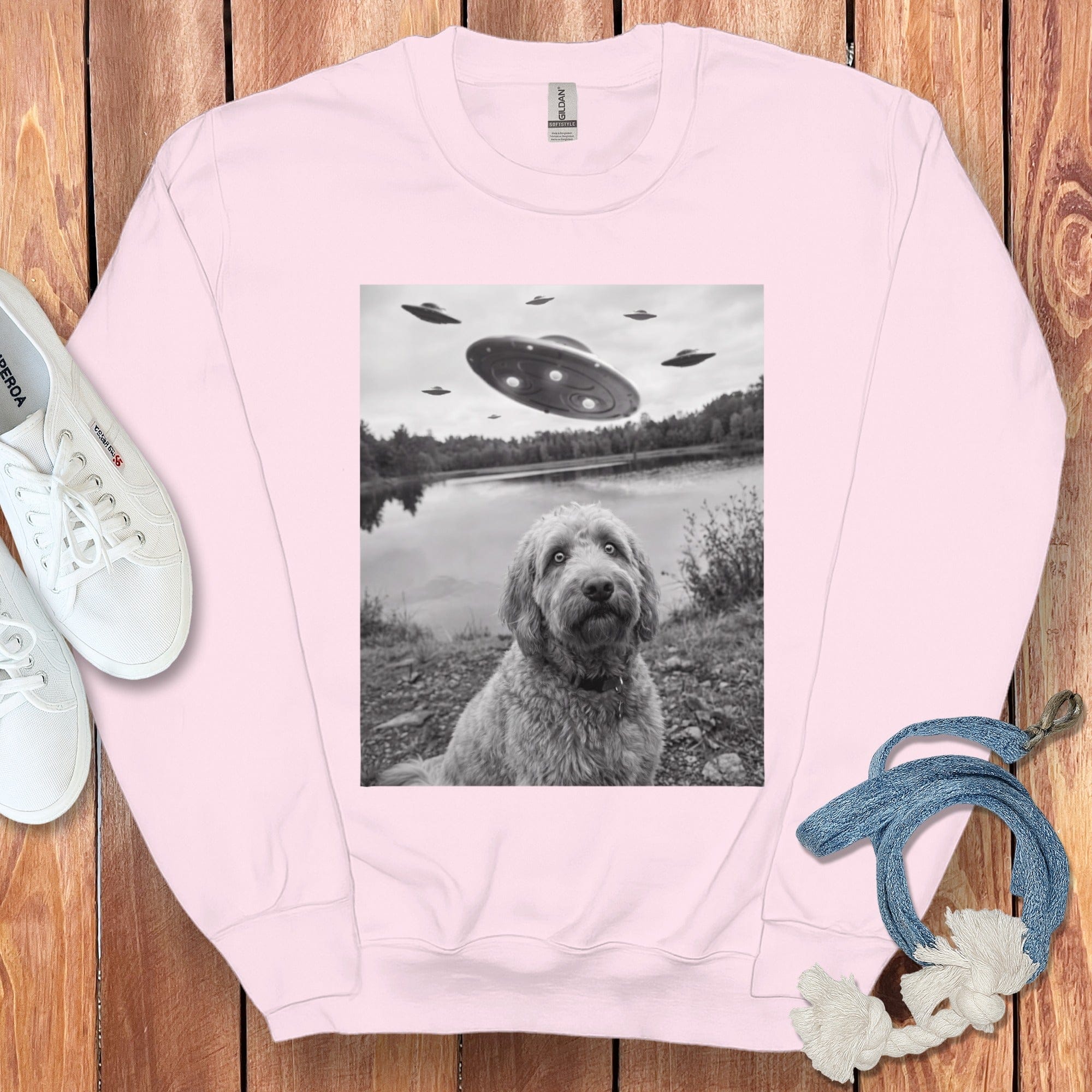 Goldendoodle Alien Sweatshirt in Light Pink / S by Puppy Jo