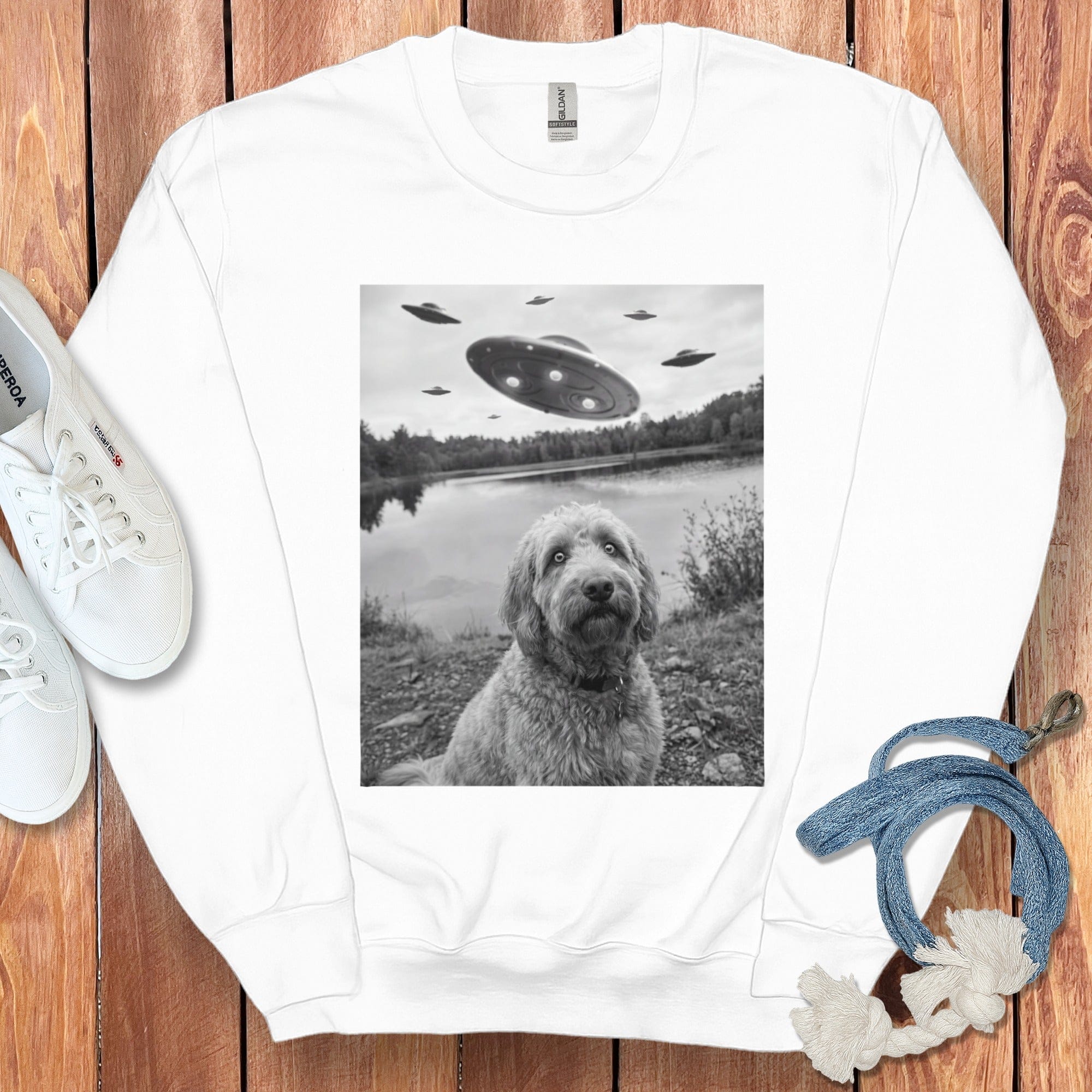 Goldendoodle Alien Sweatshirt in White / S by Puppy Jo