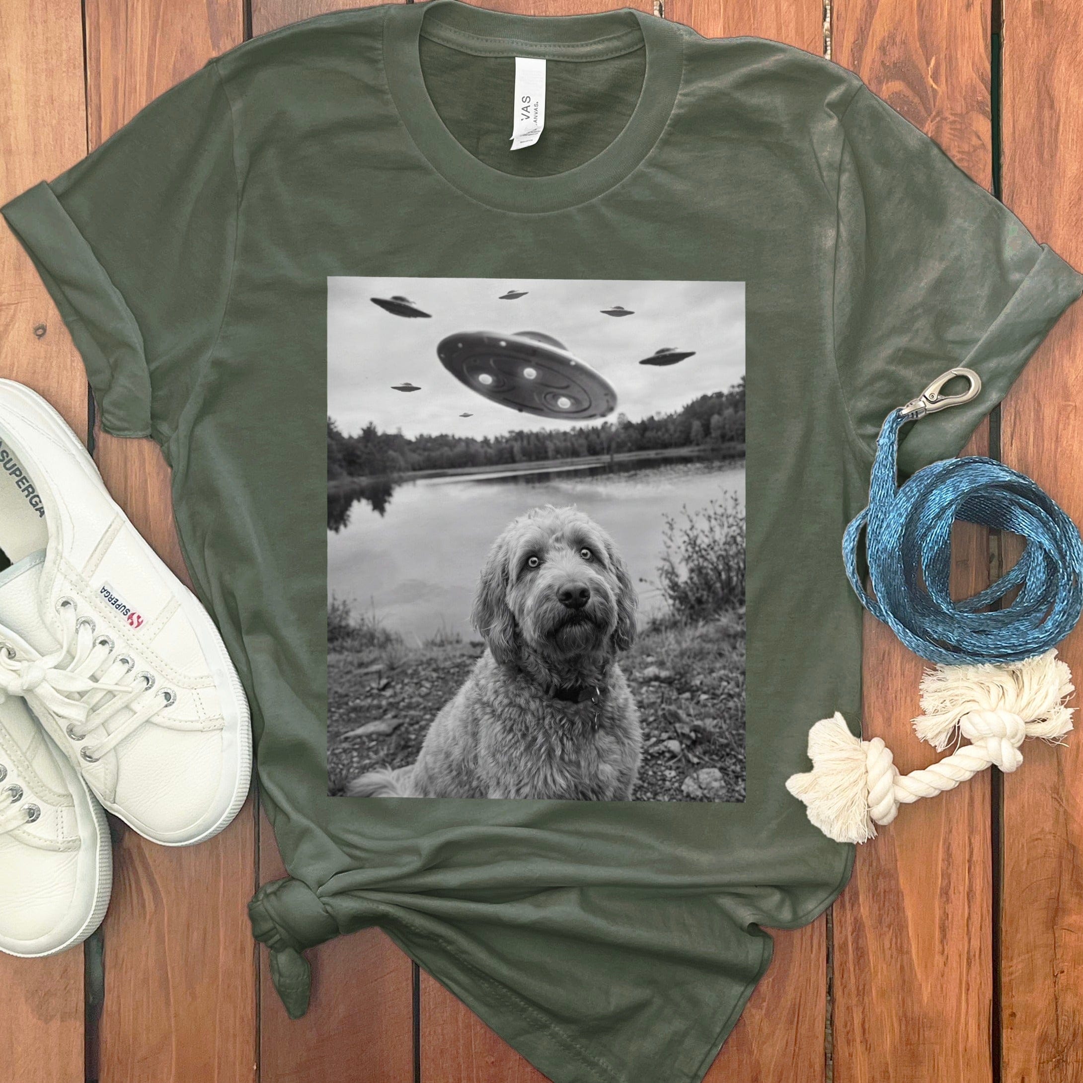 Goldendoodle Alien T-Shirt in Military Green / S by Puppy Jo