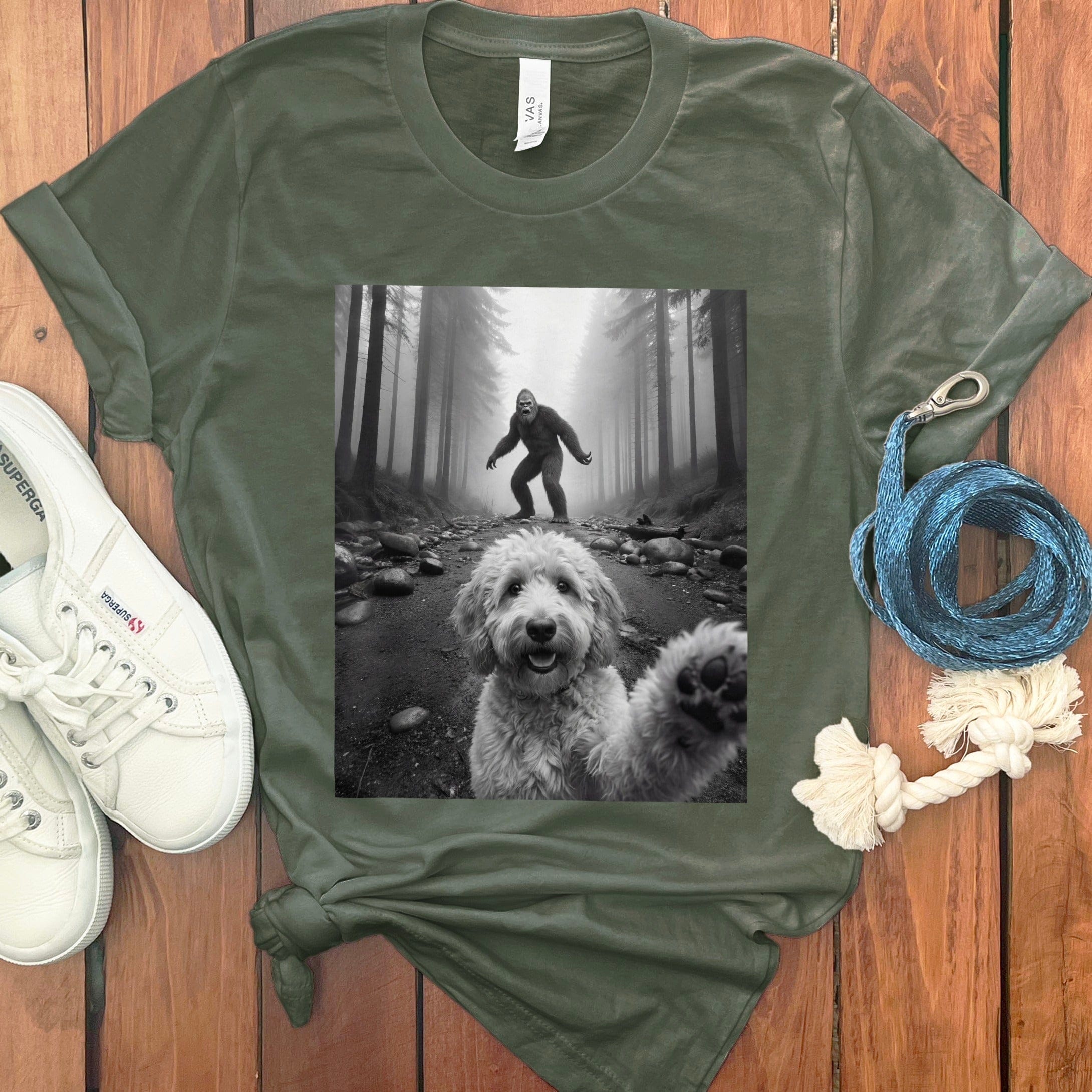 Goldendoodle Bigfoot T-Shirt in Military Green / S by Puppy Jo