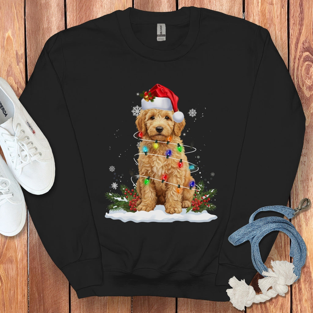 Goldendoodle Christmas Light Sweatshirt in Black / S by Puppy Jo