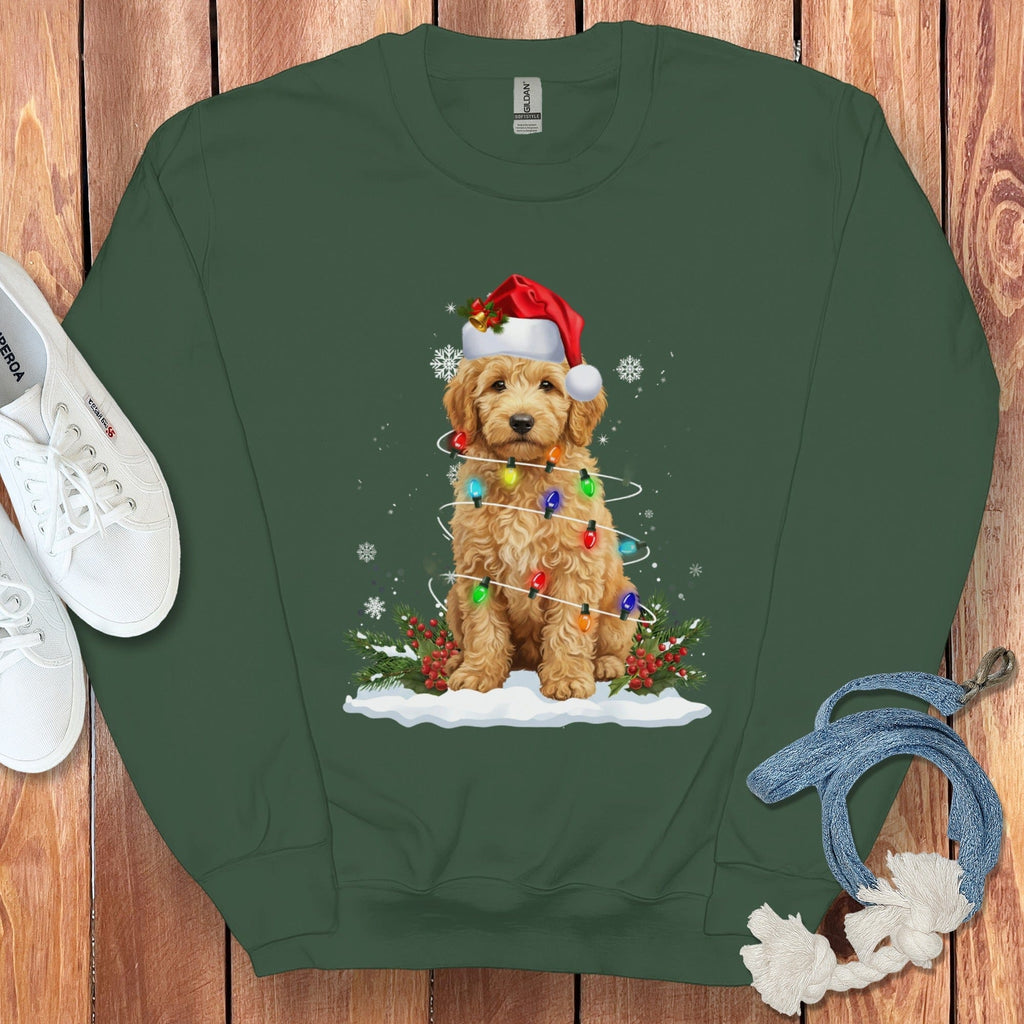 Goldendoodle Christmas Light Sweatshirt in Forest Green / S by Puppy Jo