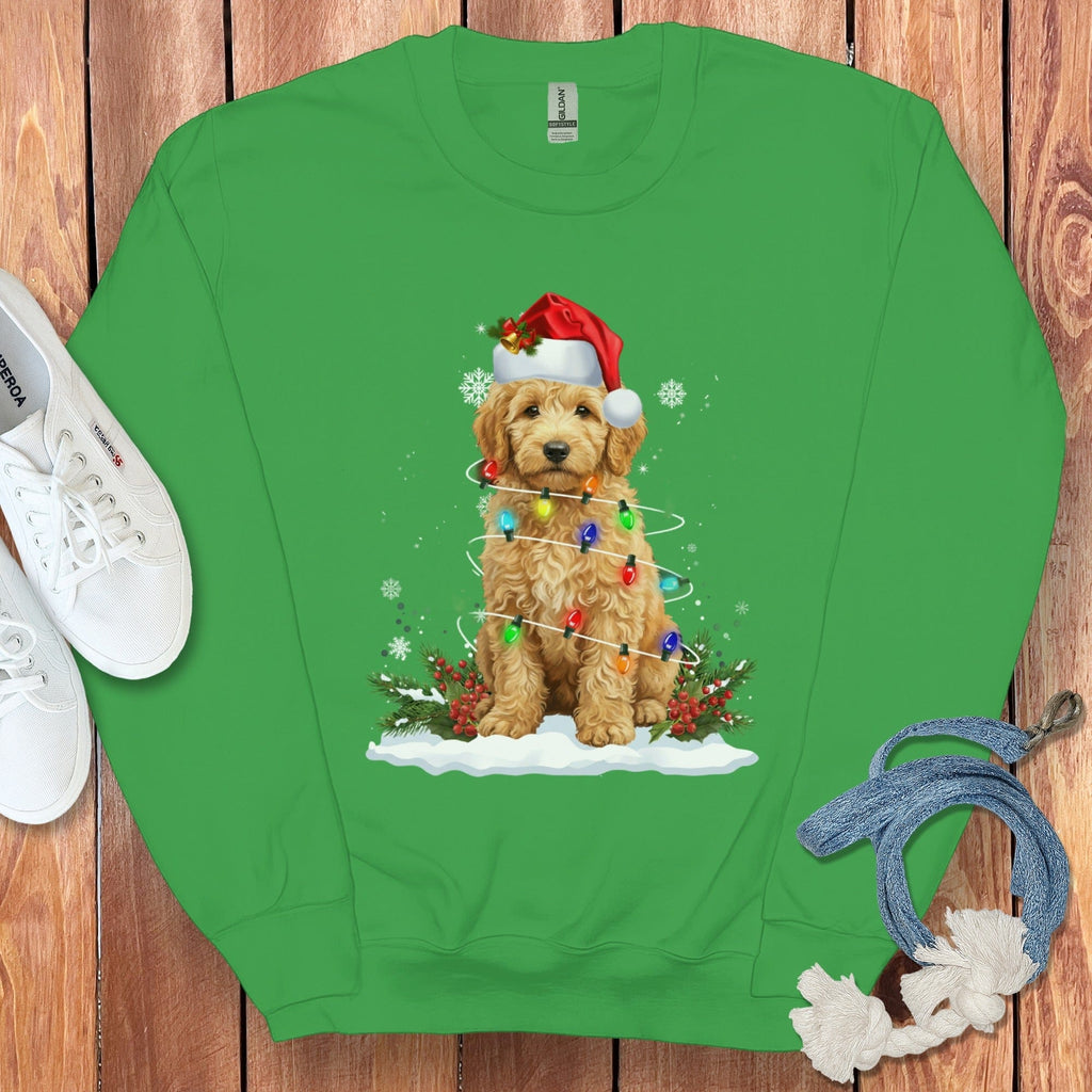 Goldendoodle Christmas Light Sweatshirt in Irish Green / S by Puppy Jo