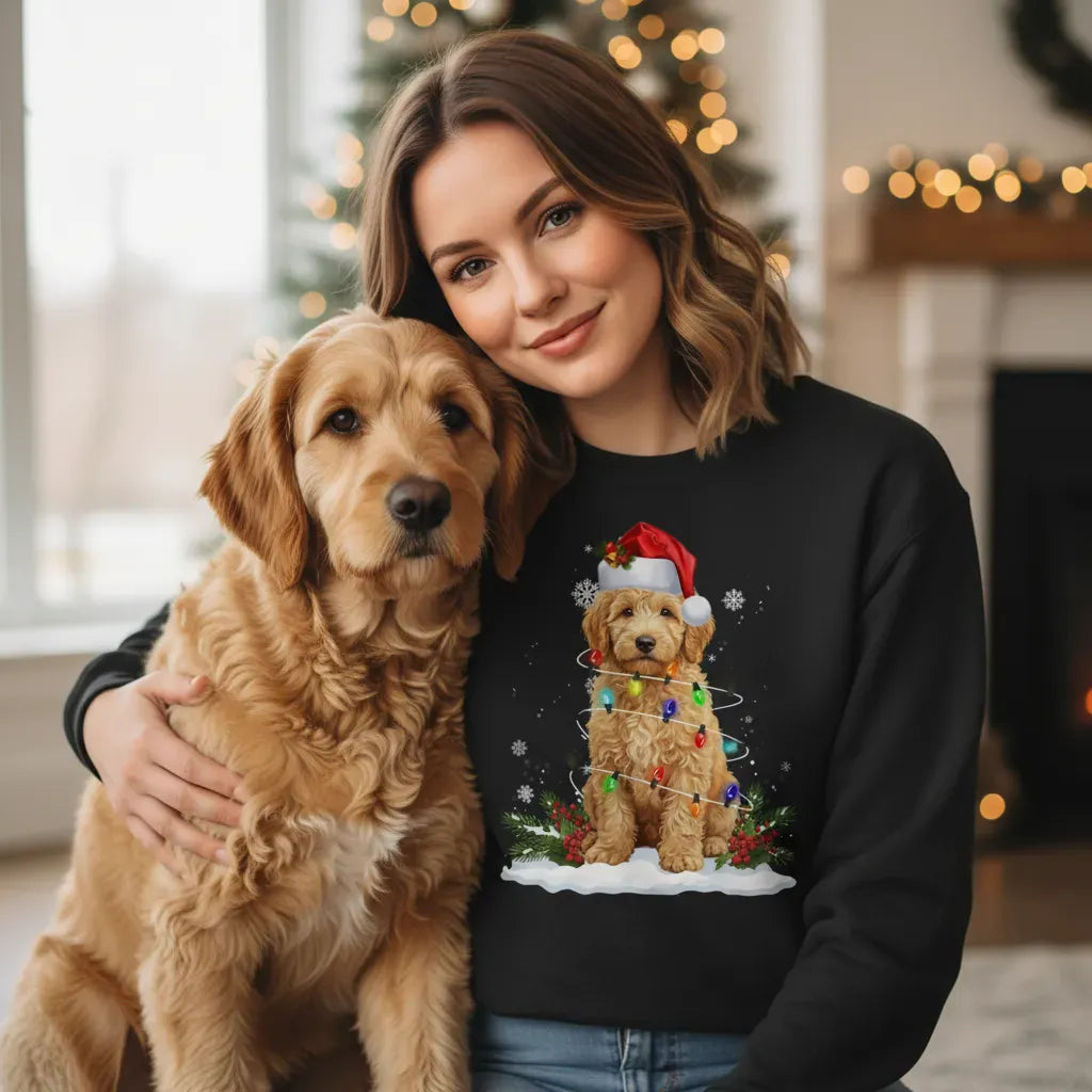 Goldendoodle Christmas Light Sweatshirt in by Puppy Jo