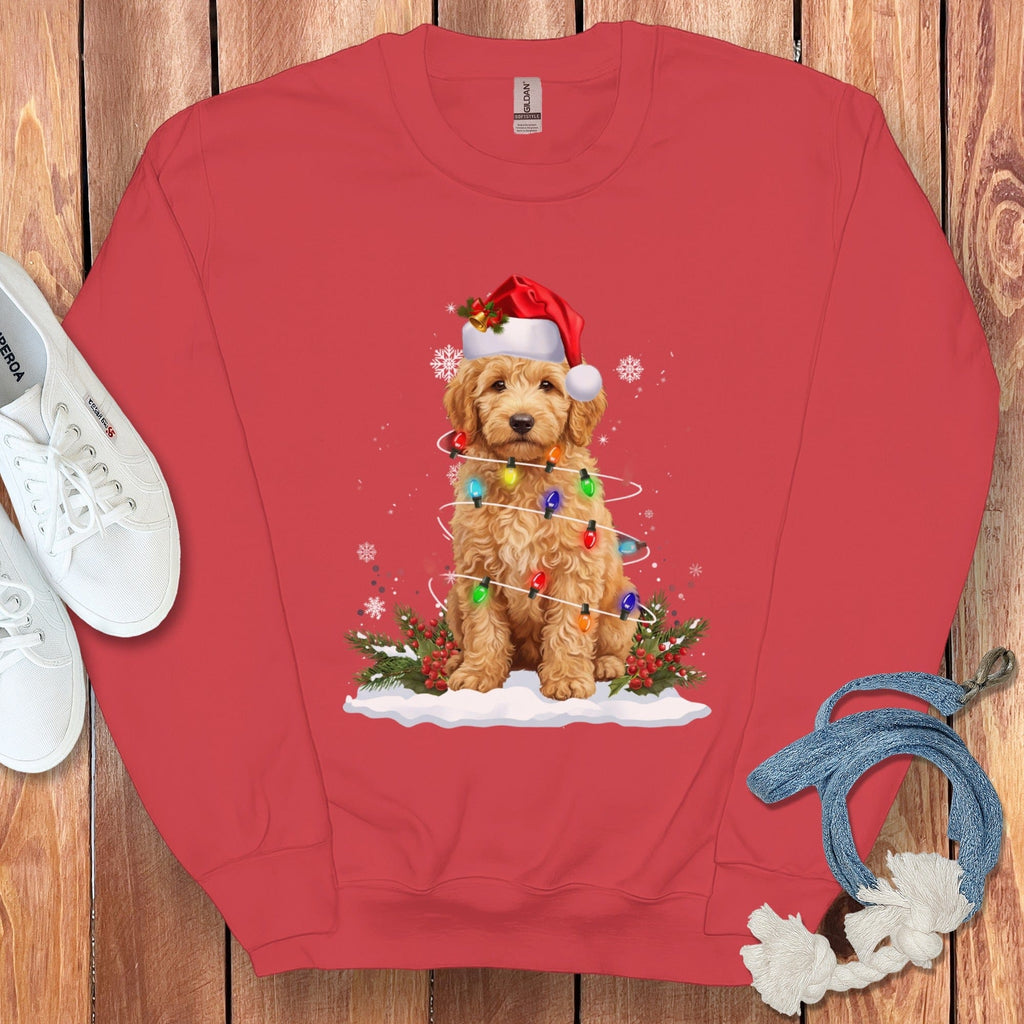Goldendoodle Christmas Light Sweatshirt in Red / S by Puppy Jo