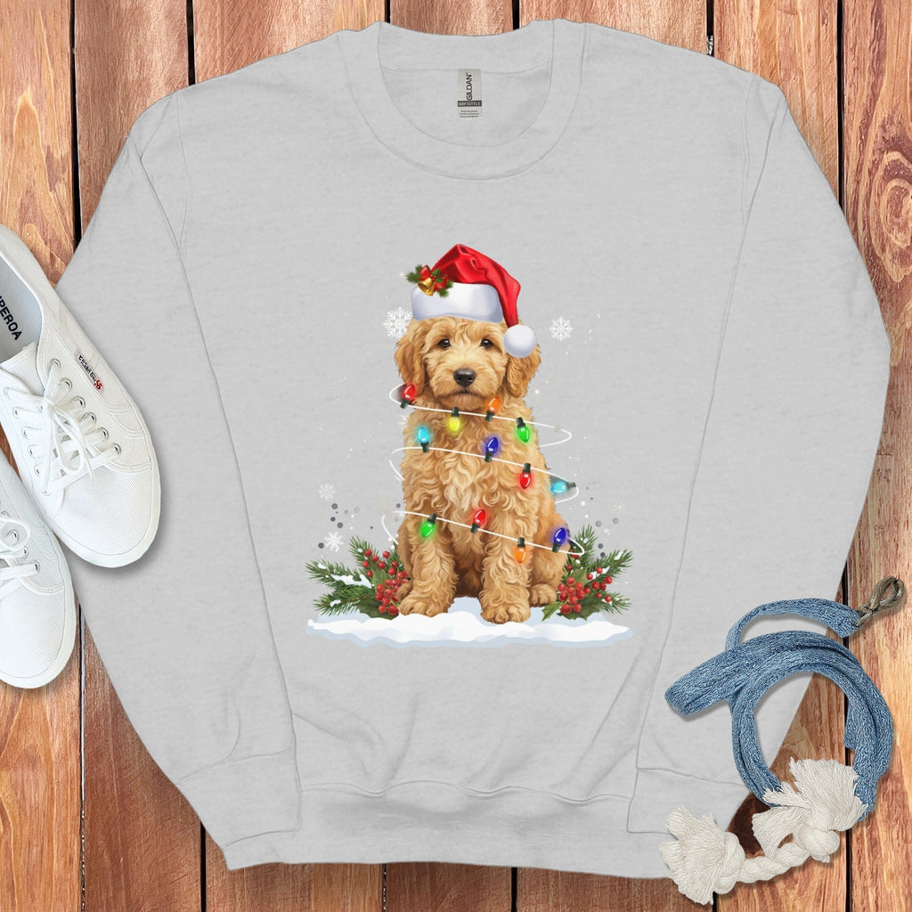Goldendoodle Christmas Light Sweatshirt in Sport Grey / S by Puppy Jo