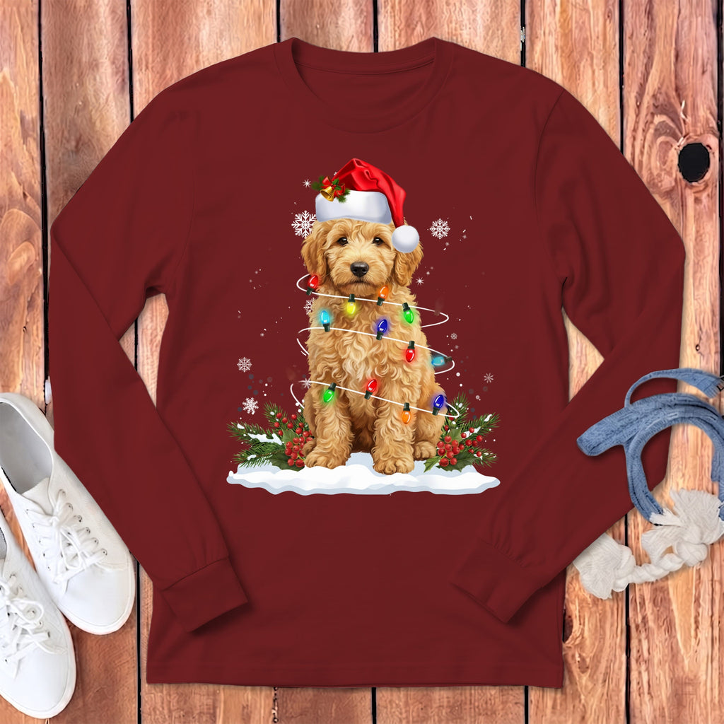 Goldendoodle Christmas Lisght Long Sleeve T-Shirt in Cardinal / S by Puppy Jo