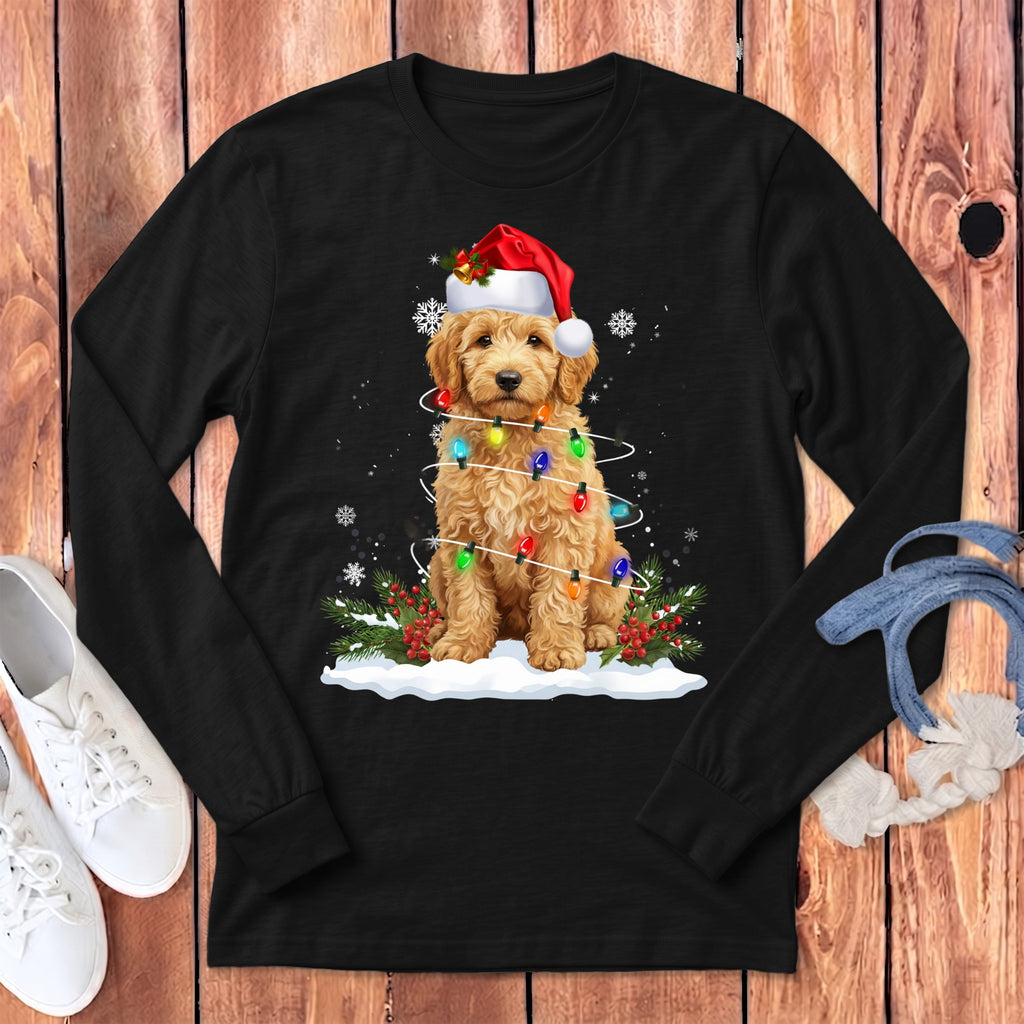 Goldendoodle Christmas Lisght Long Sleeve T-Shirt in Dark Grey Heather / S by Puppy Jo