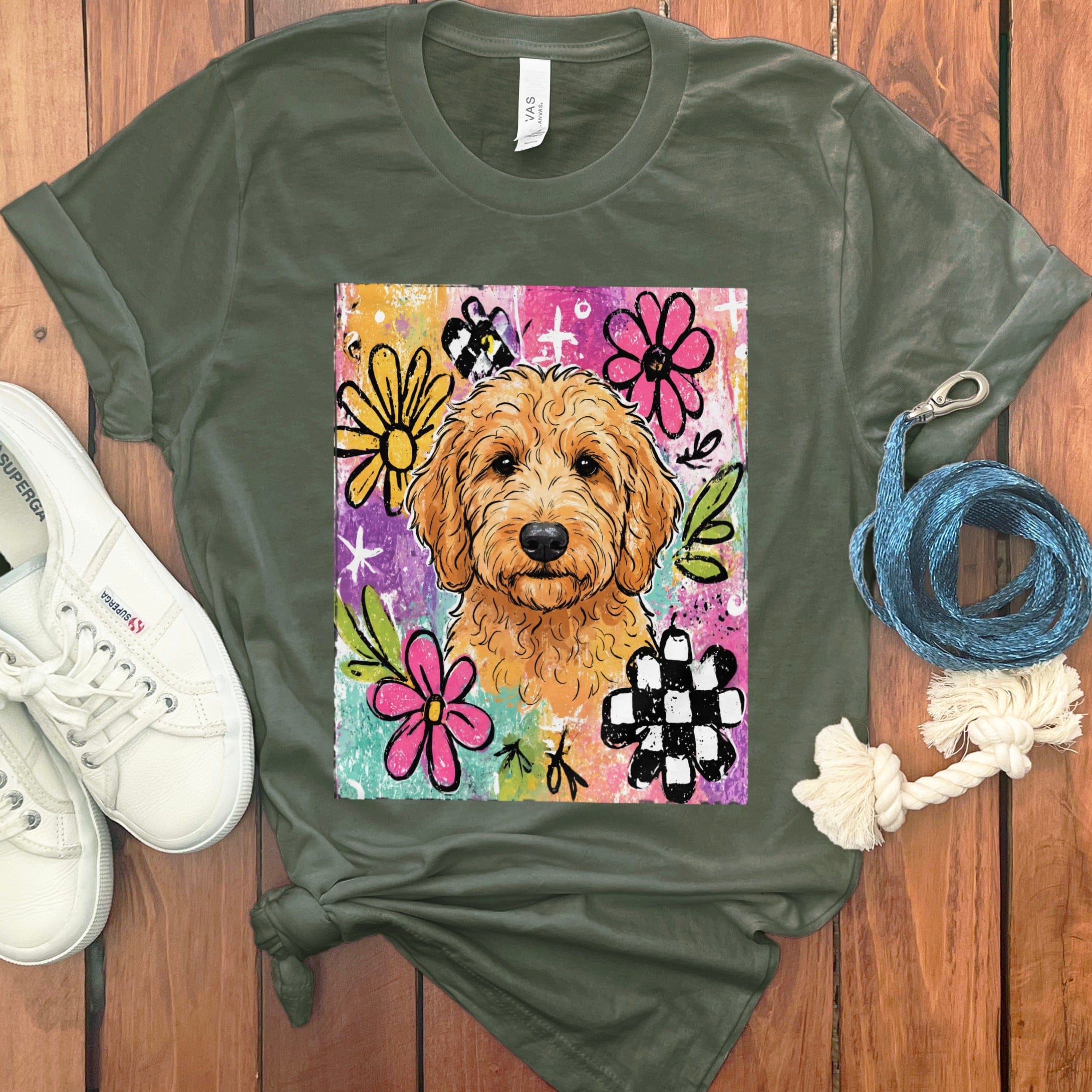 Goldendoodle Color Pop T-Shirt in Military Green / S by Puppy Jo