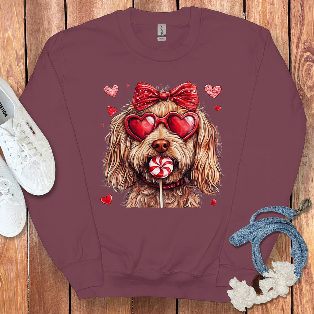 Goldendoodle Coquette Sweatshirt in Maroon / S by Puppy Jo