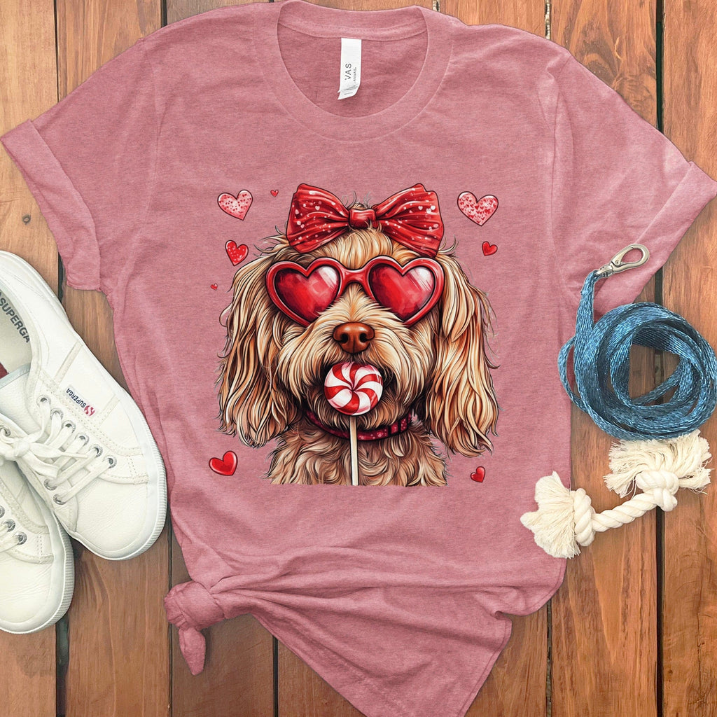 Goldendoodle Coquette T-Shirt in Heather Mauve / S by Puppy Jo