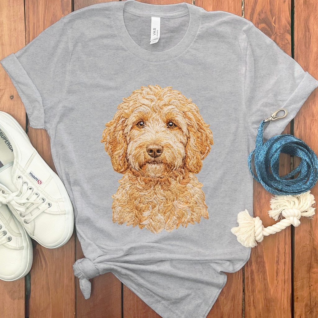 Goldendoodle Faux Embroidery T-Shirt in Athletic Heather / S by Puppy Jo