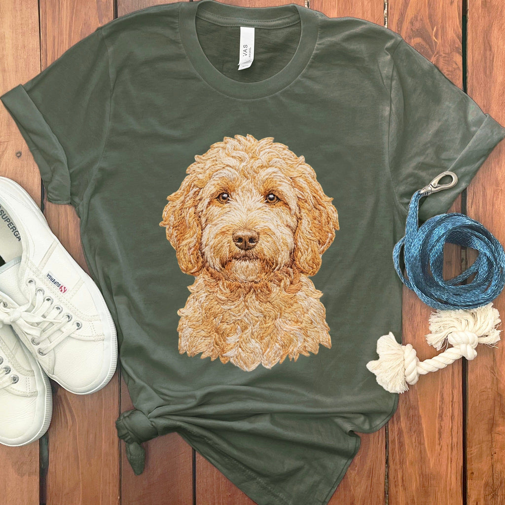 Goldendoodle Faux Embroidery T-Shirt in Military Green / S by Puppy Jo