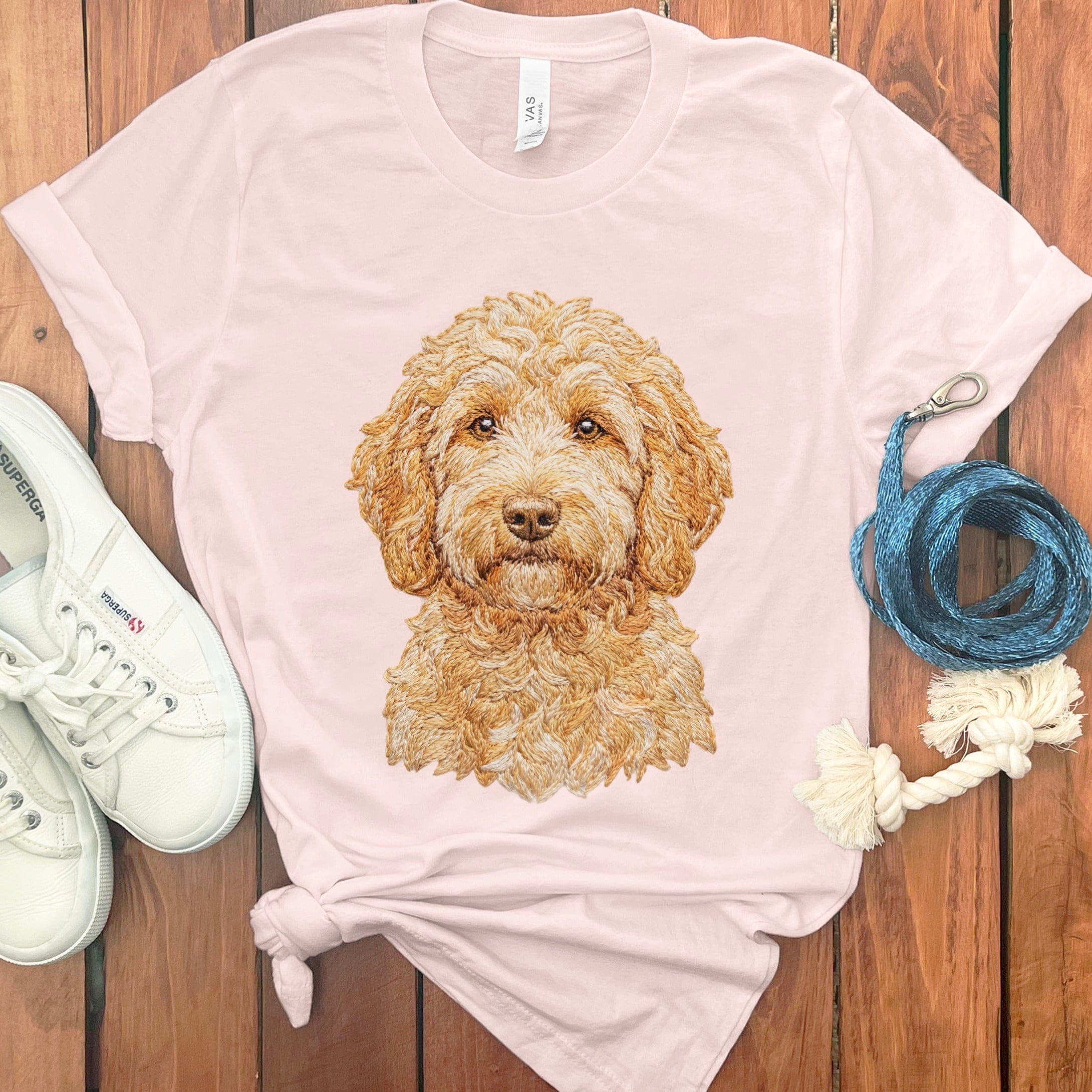 Goldendoodle Faux Embroidery T-Shirt in Soft Pink / S by Puppy Jo