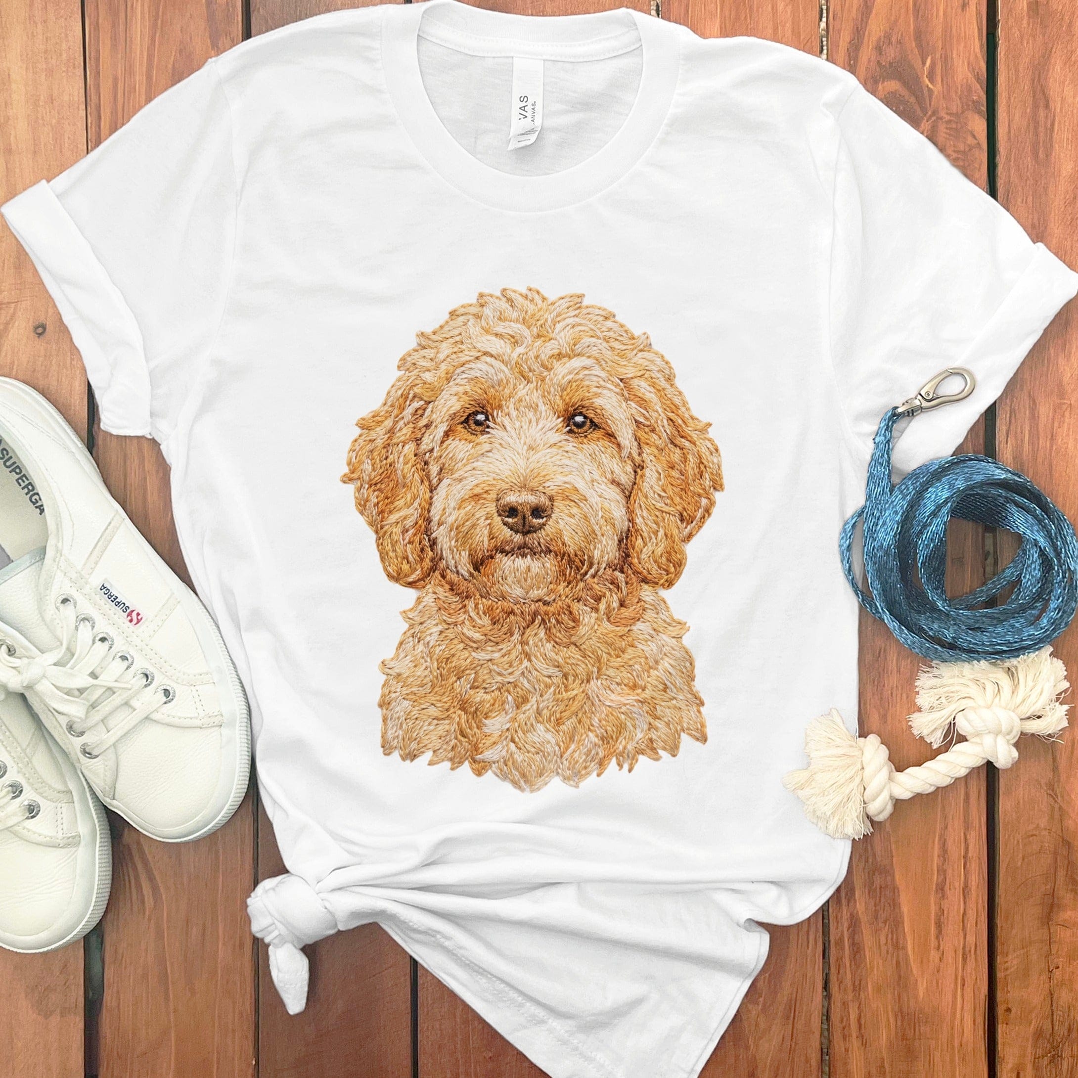 Goldendoodle Faux Embroidery T-Shirt in White / S by Puppy Jo