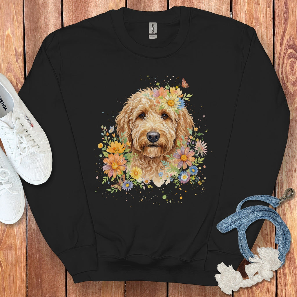 Goldendoodle Flower Sweatshirt in Black / S by Puppy Jo