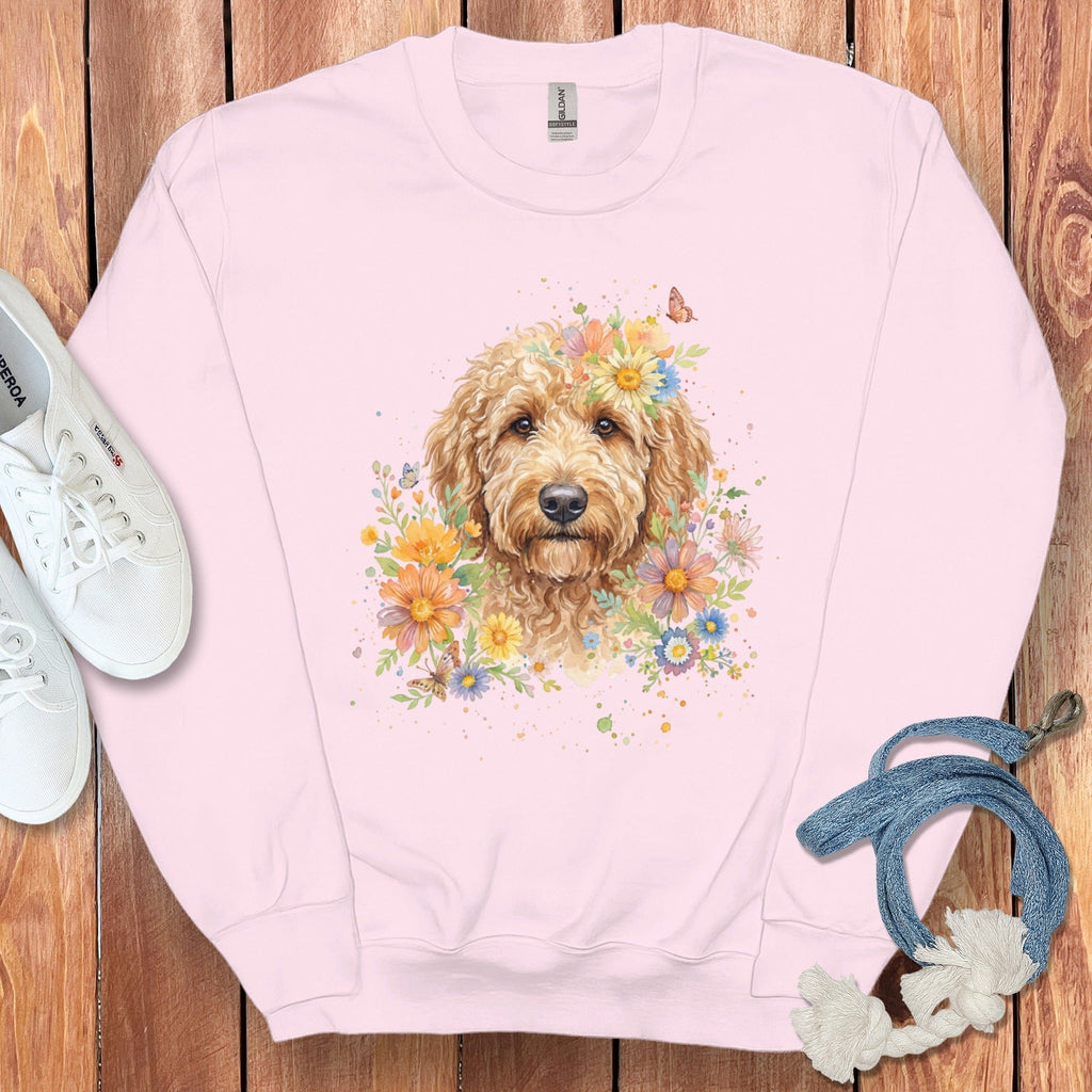 Goldendoodle Flower Sweatshirt in Light Pink / S by Puppy Jo
