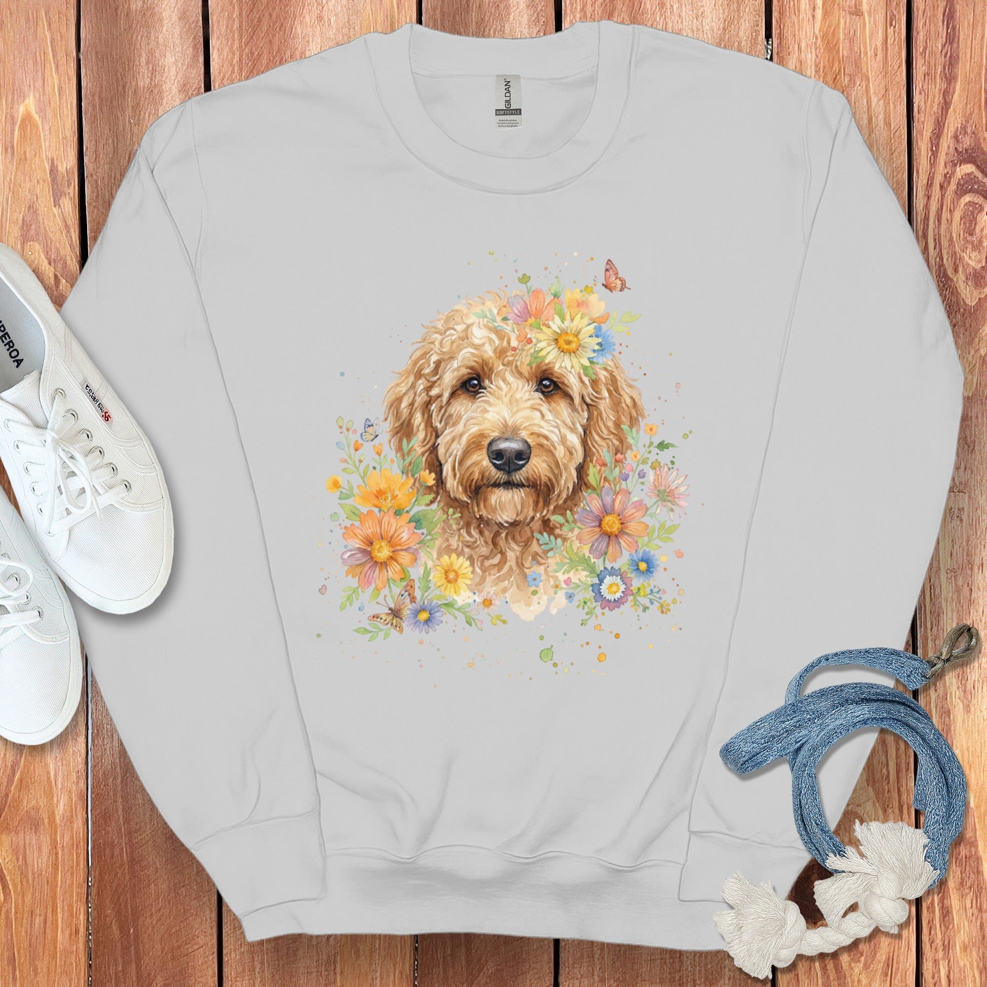Goldendoodle Flower Sweatshirt in Sport Grey / S by Puppy Jo