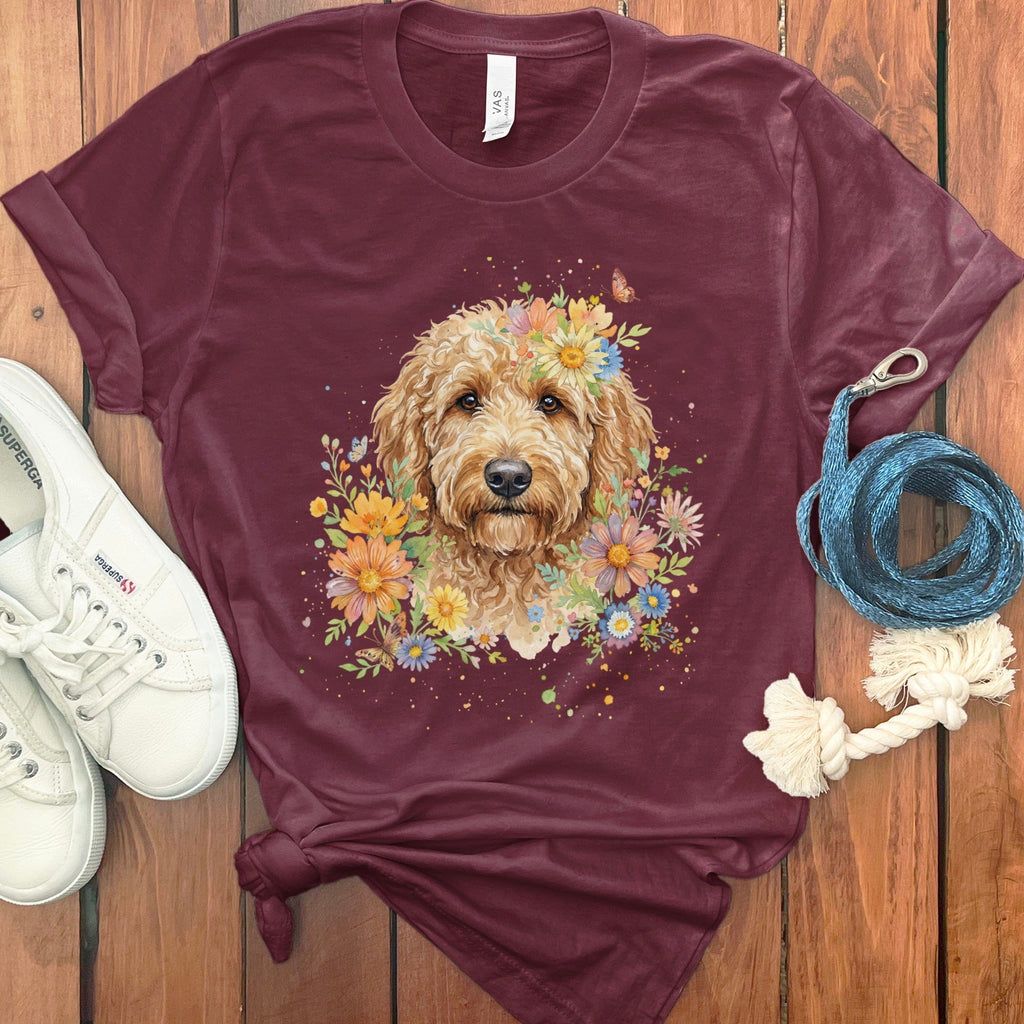 Goldendoodle Flower T-Shirt in Maroon / S by Puppy Jo