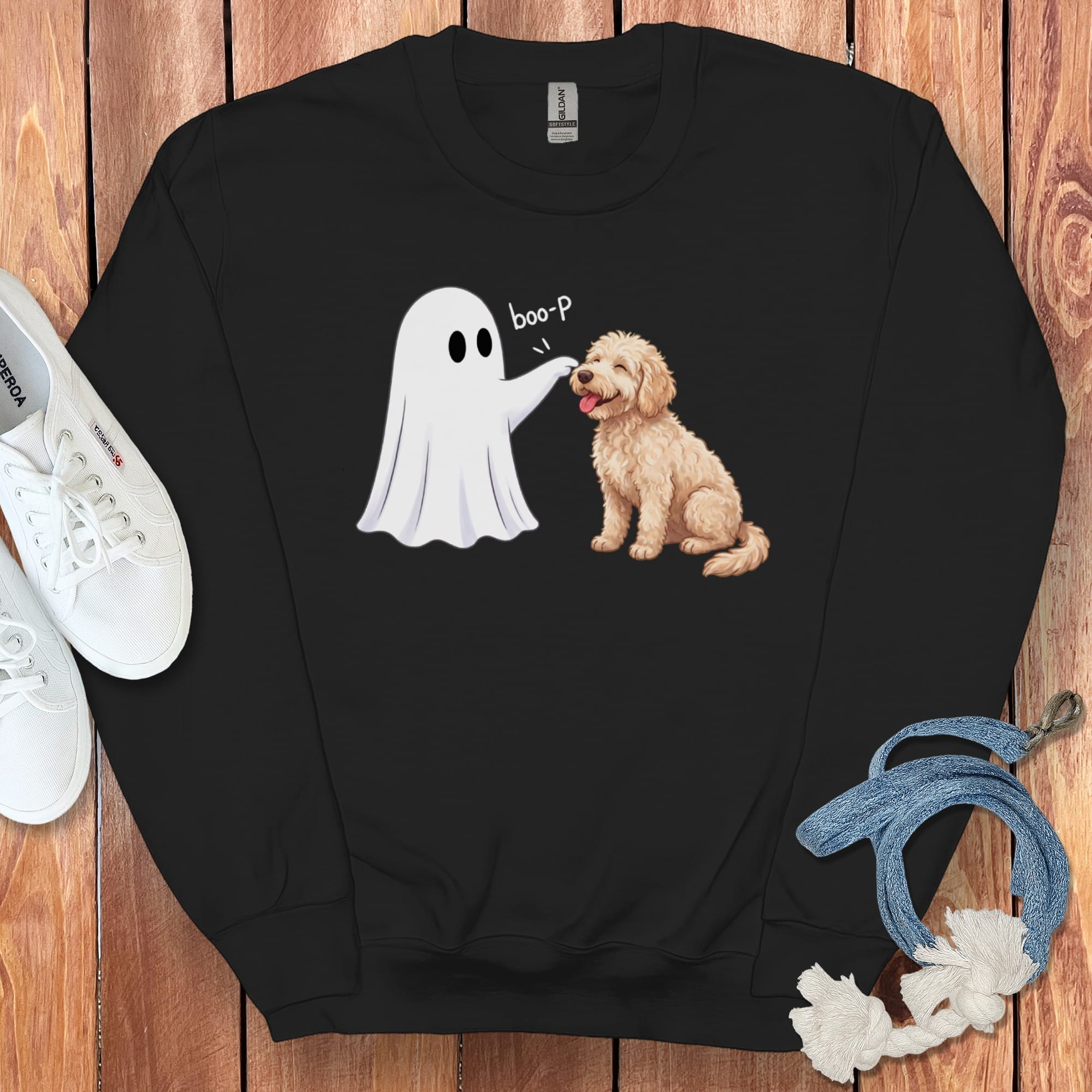Goldendoodle Ghost Boop Sweatshirt in Black / S by Puppy Jo