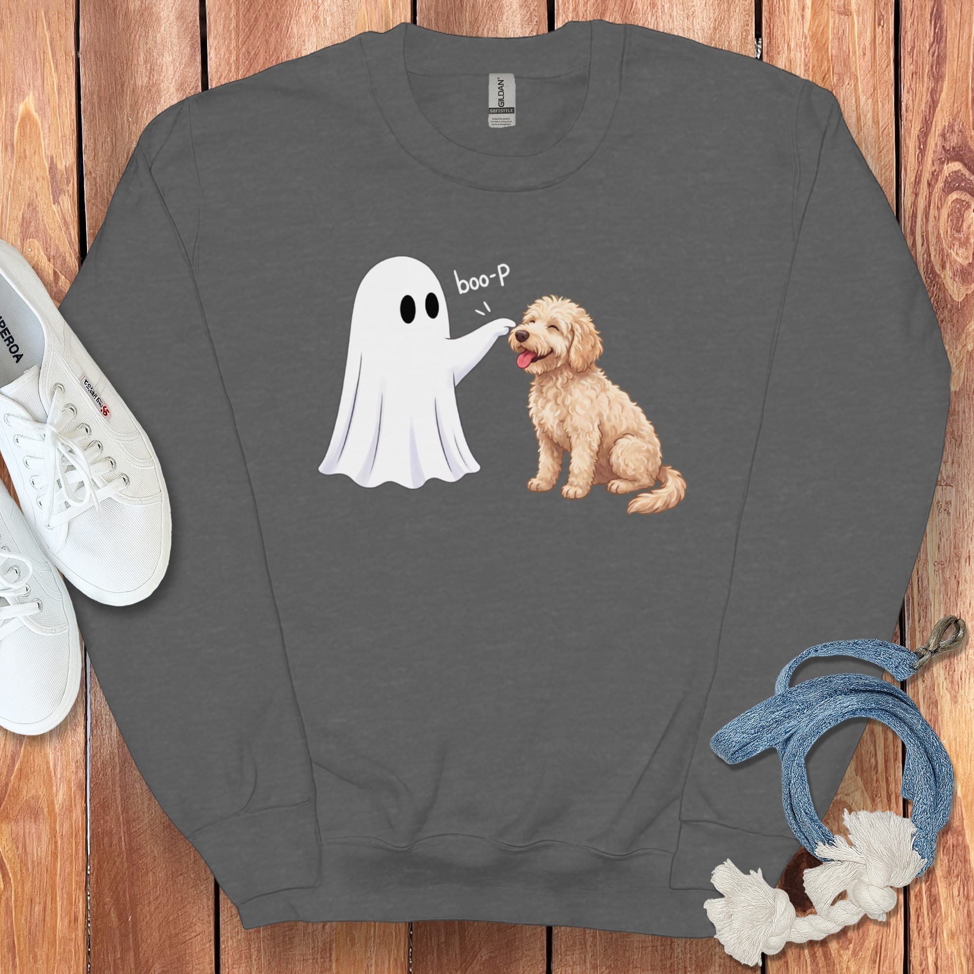 Goldendoodle Ghost Boop Sweatshirt in Dark Heather / S by Puppy Jo
