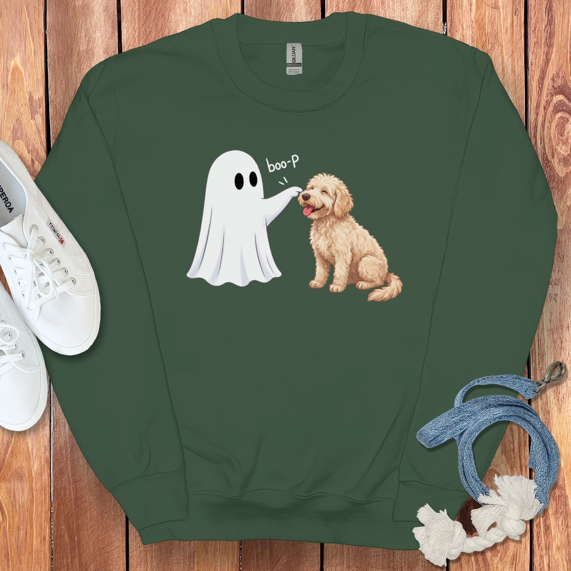 Goldendoodle Ghost Boop Sweatshirt in Forest Green / S by Puppy Jo
