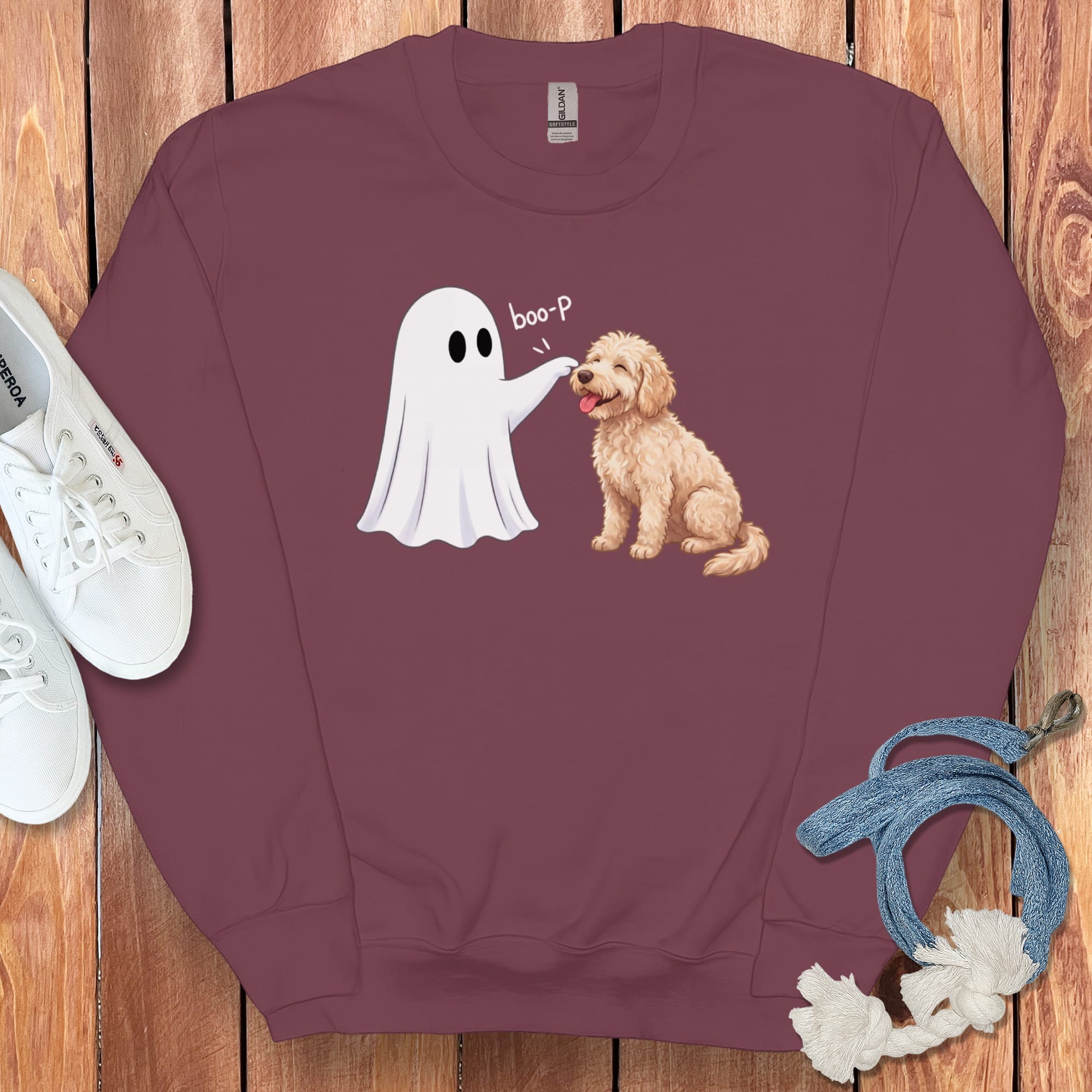 Goldendoodle Ghost Boop Sweatshirt in Maroon / S by Puppy Jo