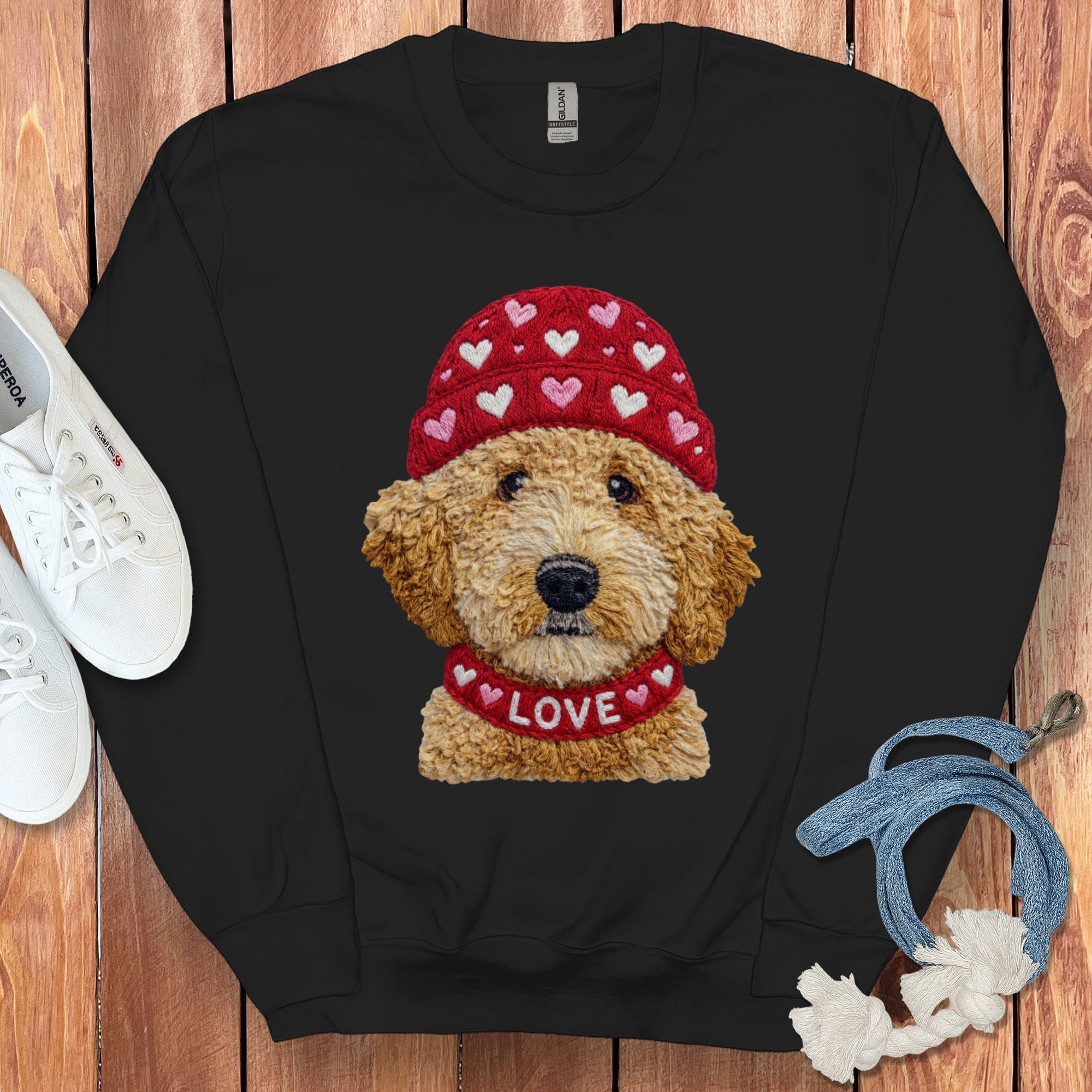 Goldendoodle Heart Cap Sweatshirt in Black / S by Puppy Jo