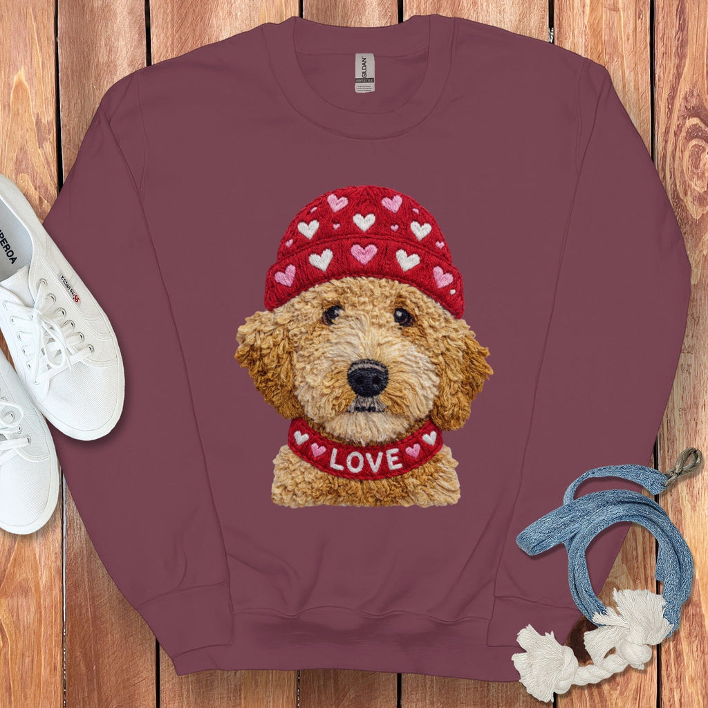 Goldendoodle Heart Cap Sweatshirt in Maroon / S by Puppy Jo