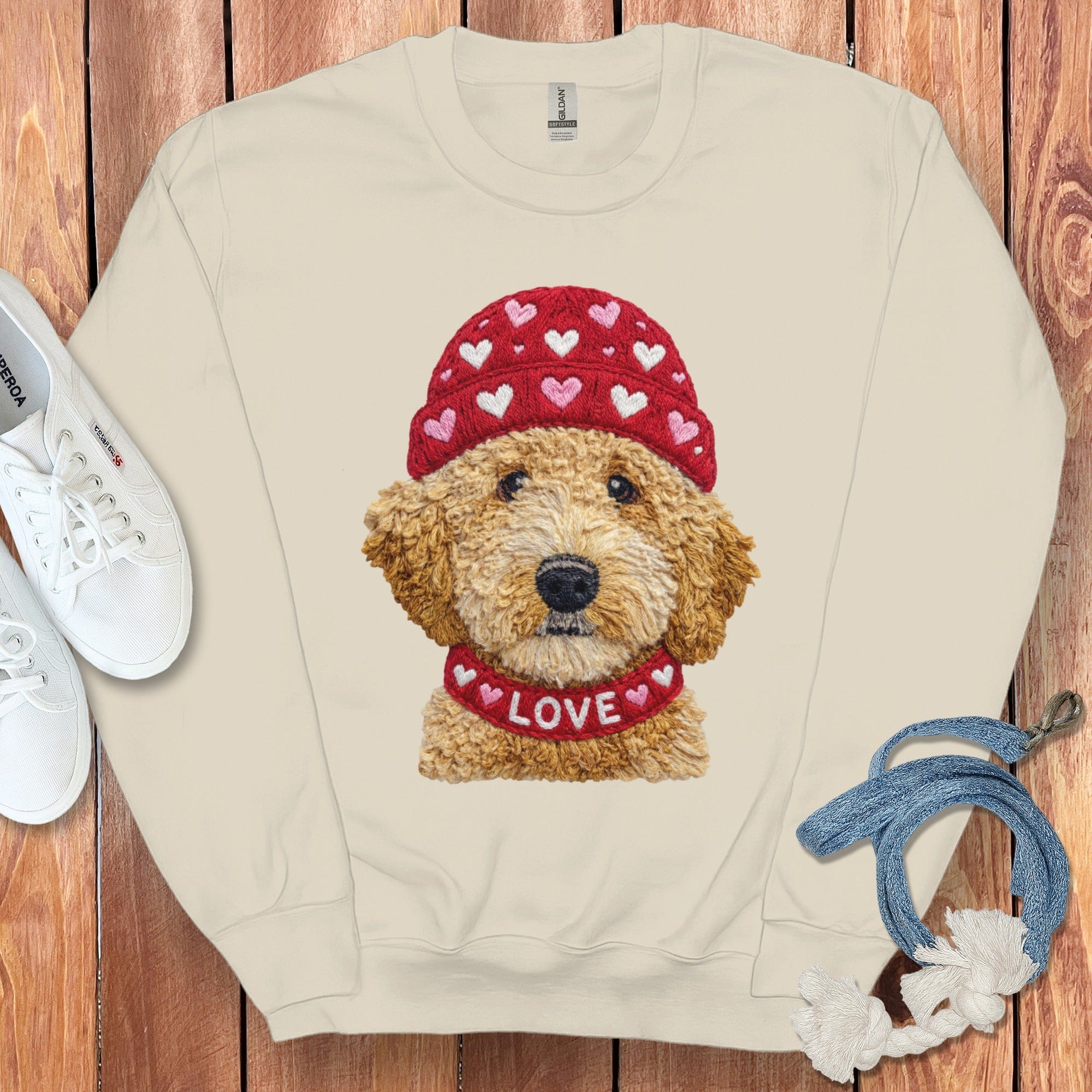 Goldendoodle Heart Cap Sweatshirt in Sand / S by Puppy Jo