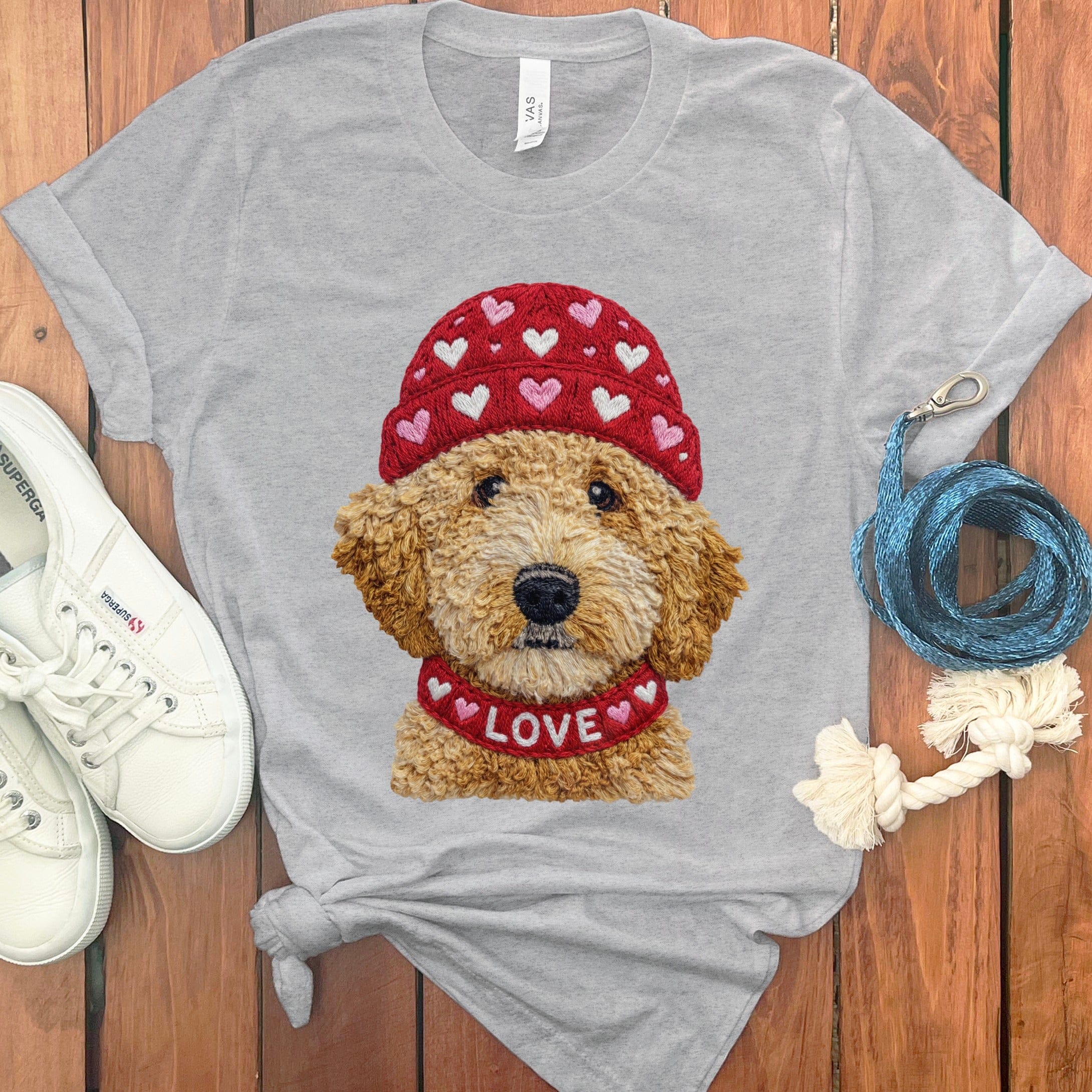 Goldendoodle Heart Cap T-Shirt in Athletic Heather / S by Puppy Jo