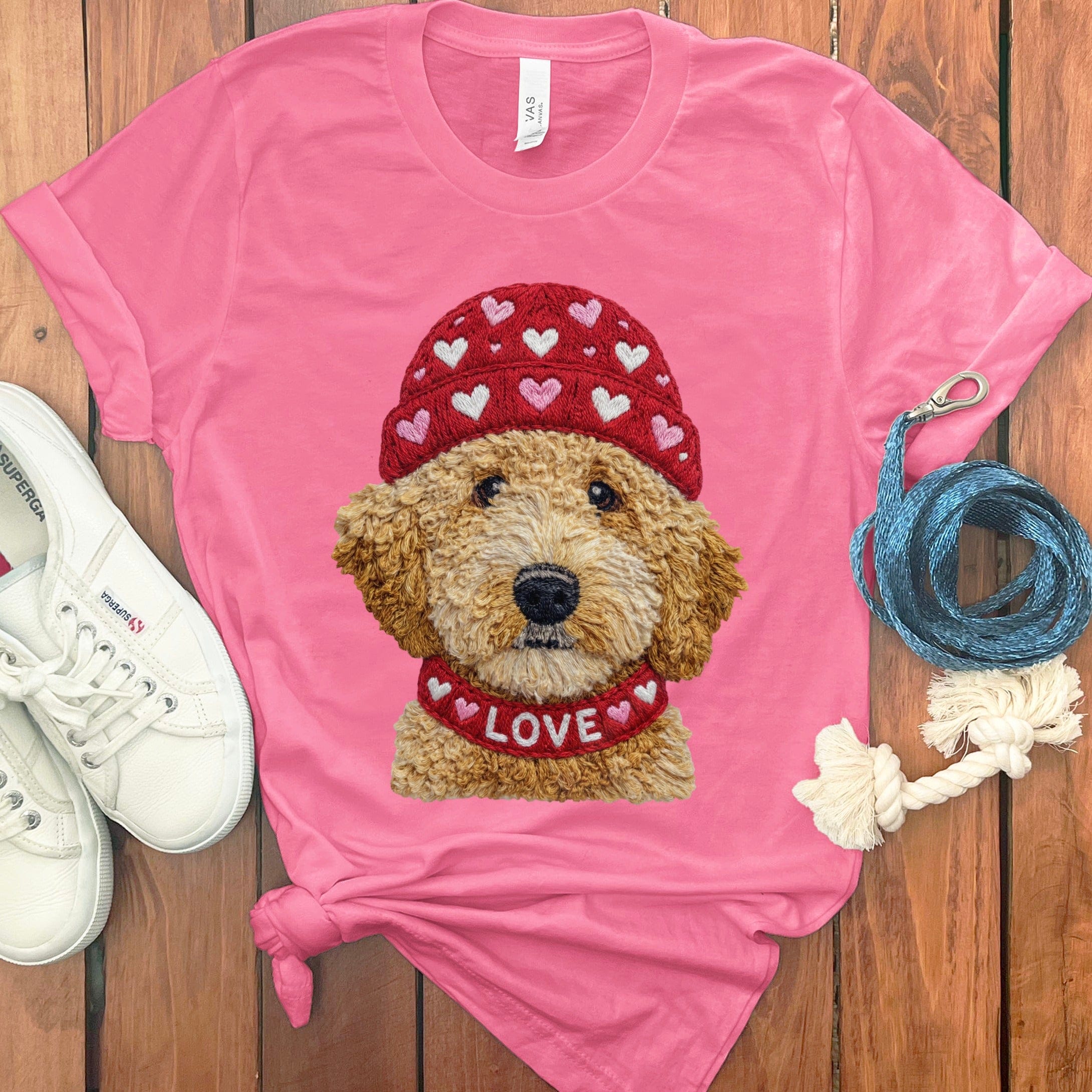 Goldendoodle Heart Cap T-Shirt in Charity Pink / S by Puppy Jo
