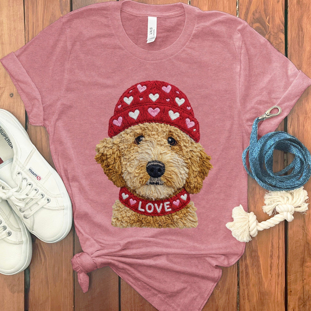 Goldendoodle Heart Cap T-Shirt in Heather Mauve / S by Puppy Jo
