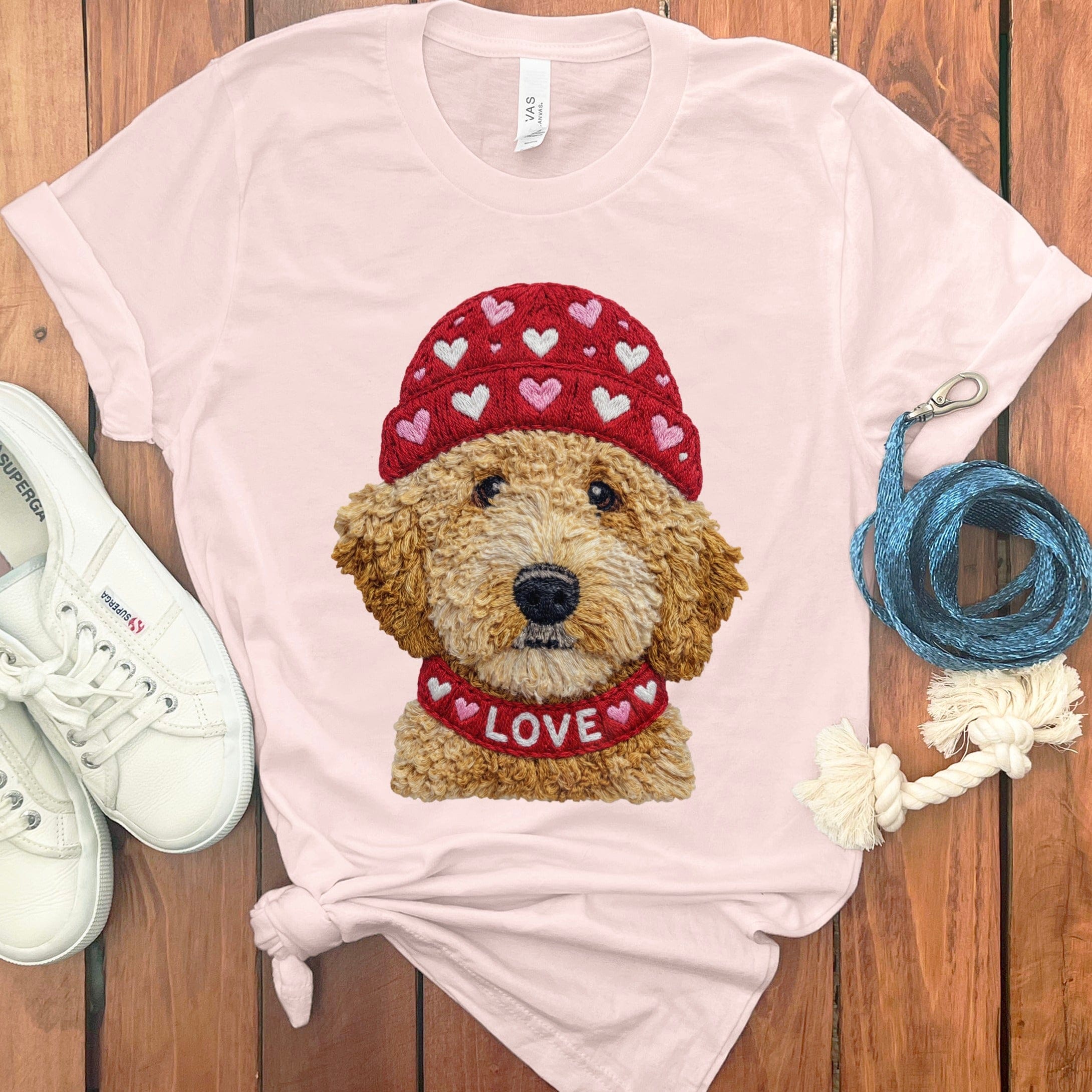 Goldendoodle Heart Cap T-Shirt in Soft Pink / S by Puppy Jo
